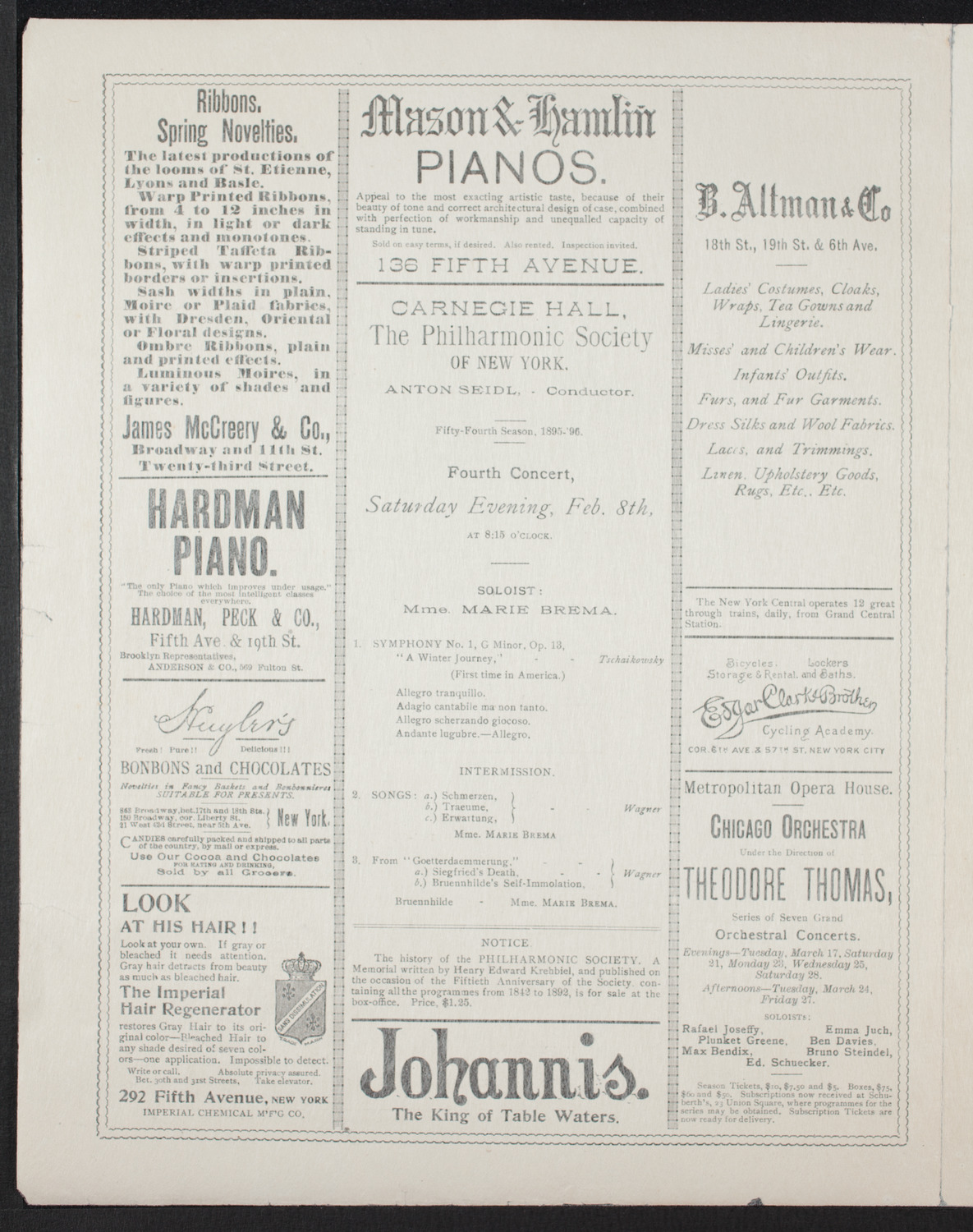 New York Philharmonic, February 8, 1896, program page 2