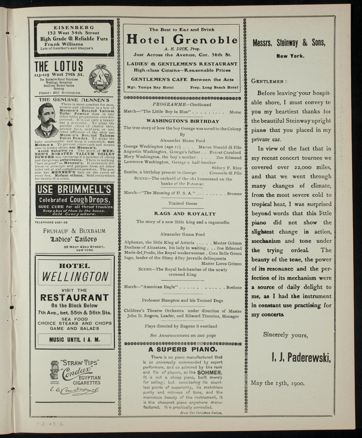 Benefit for the Hebrew Technical School for Girls by the Children's Theatre, January 2, 1903, program page 3