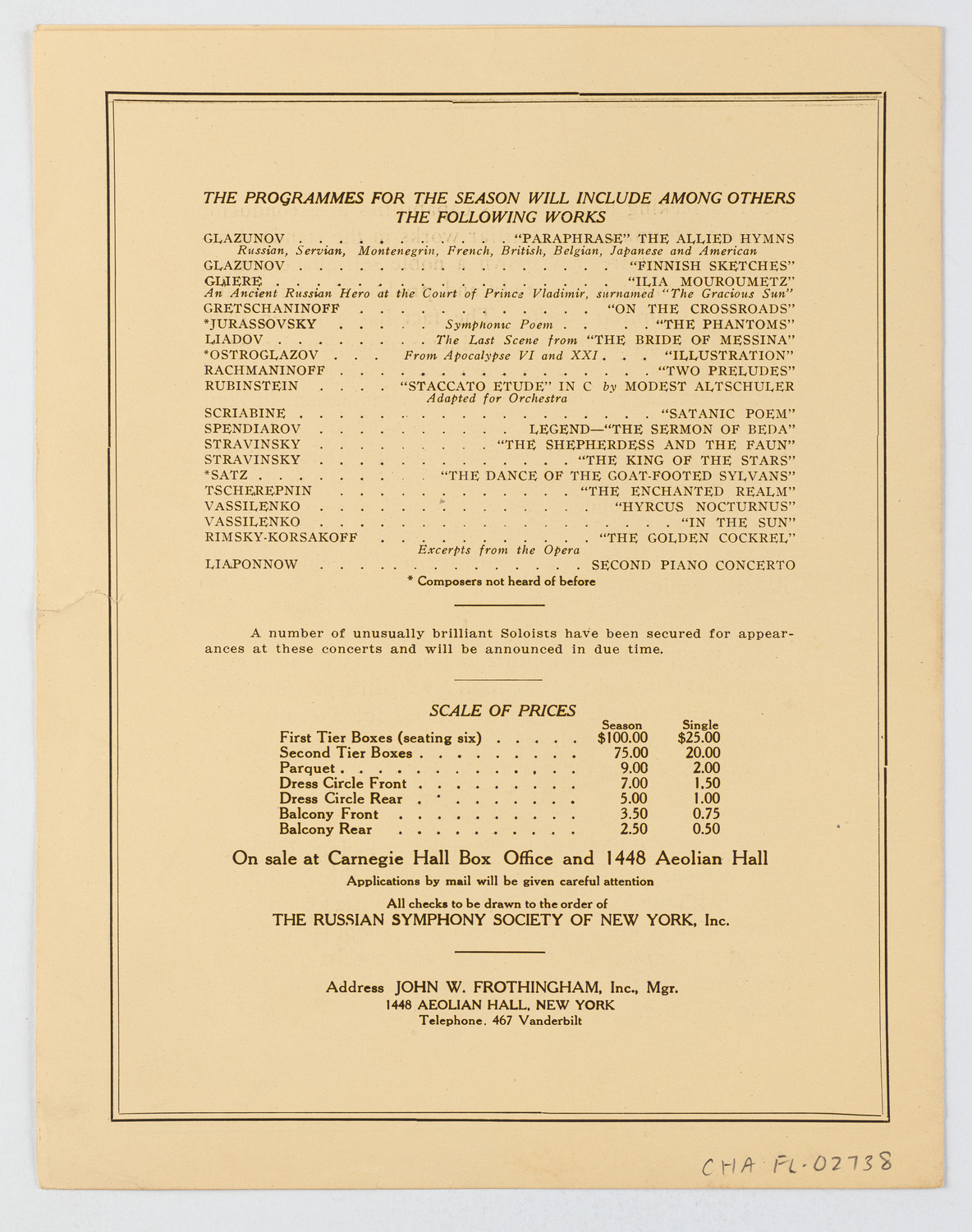 Russian Symphony Society of New York, 1917-1918