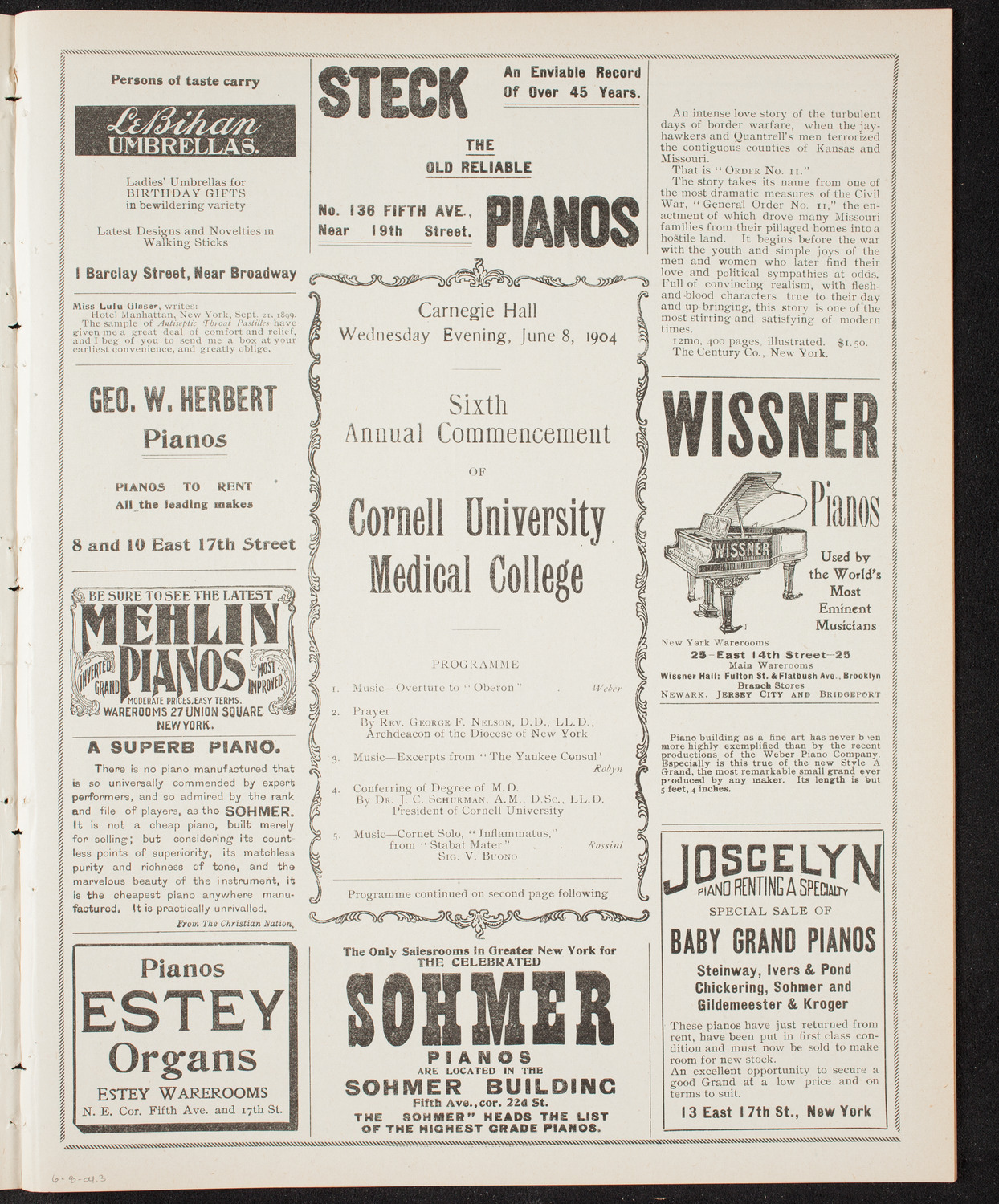 Graduation: Cornell University Medical College, June 8, 1904, program page 5