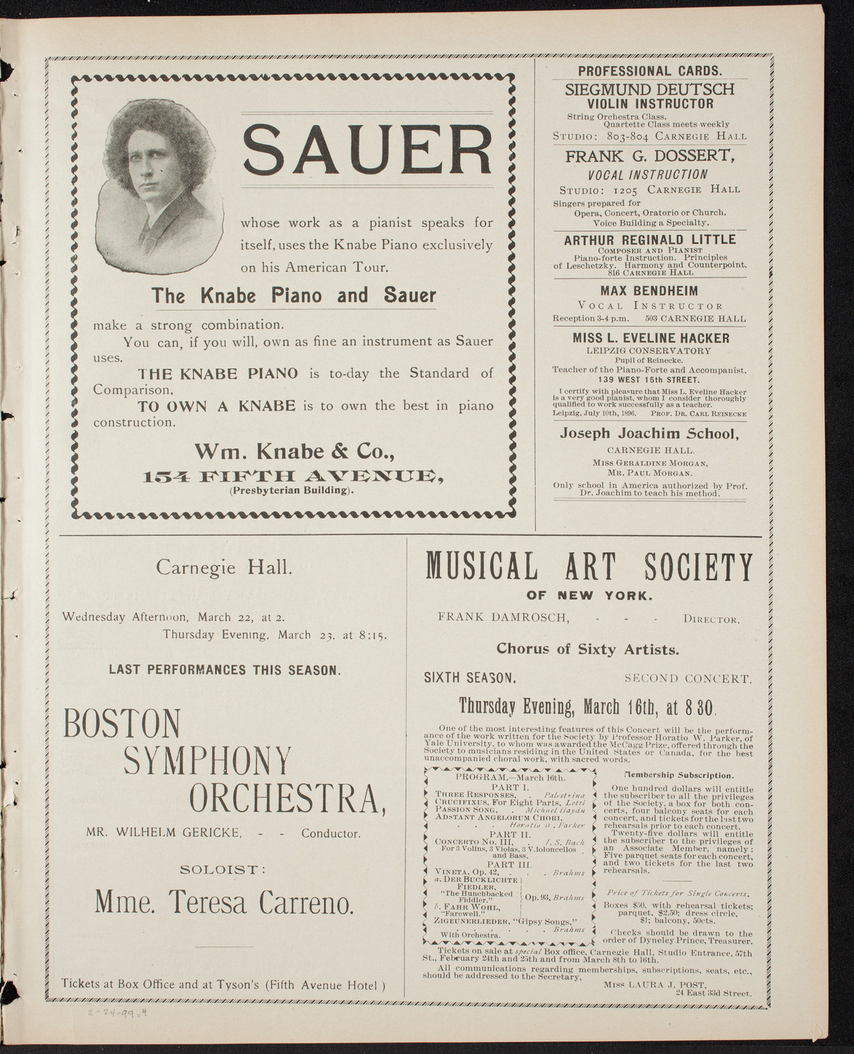 New York Philharmonic, February 24, 1899, program page 7