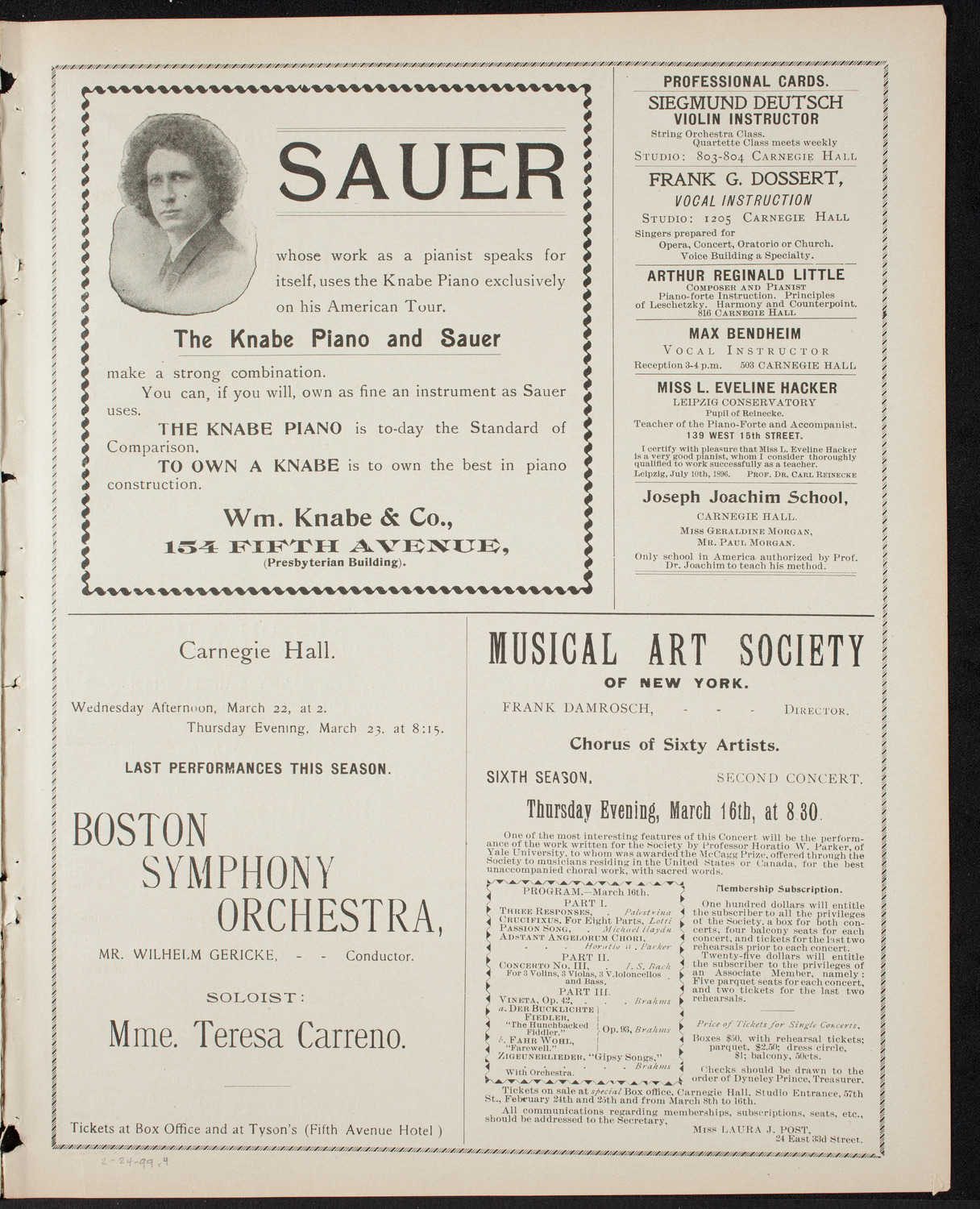 New York Philharmonic, February 24, 1899, program page 7