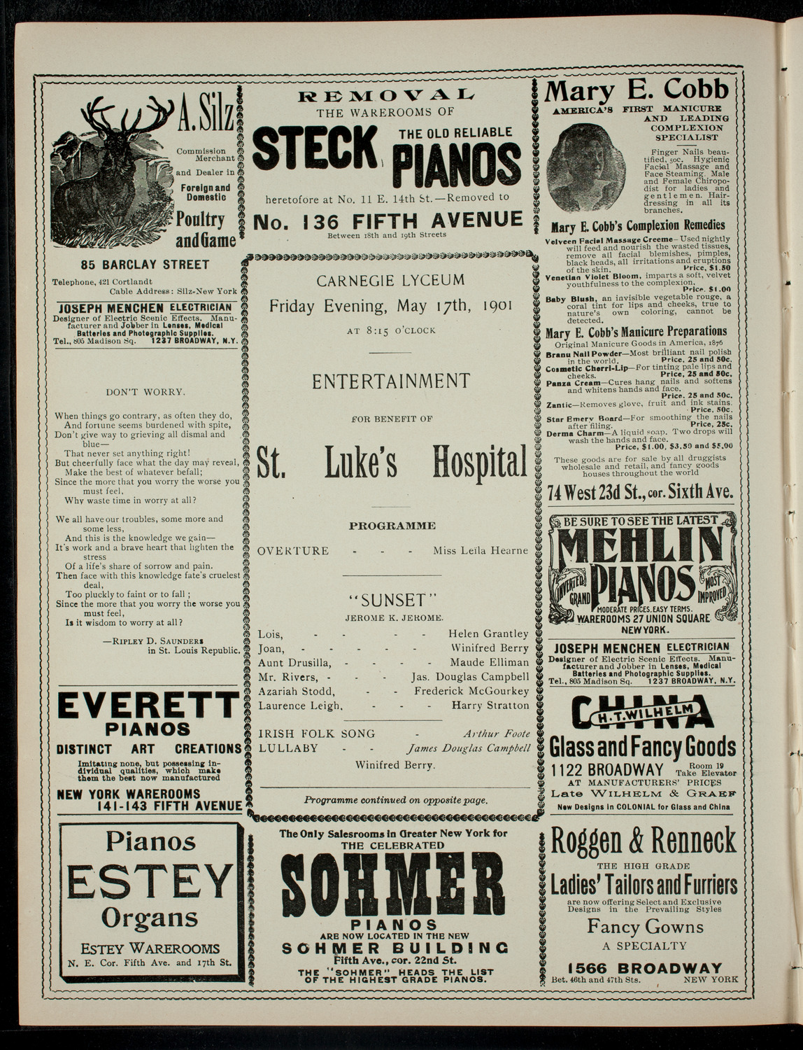 Entertainment for Benefit of St. Luke's Hospital, May 17, 1901, program page 2