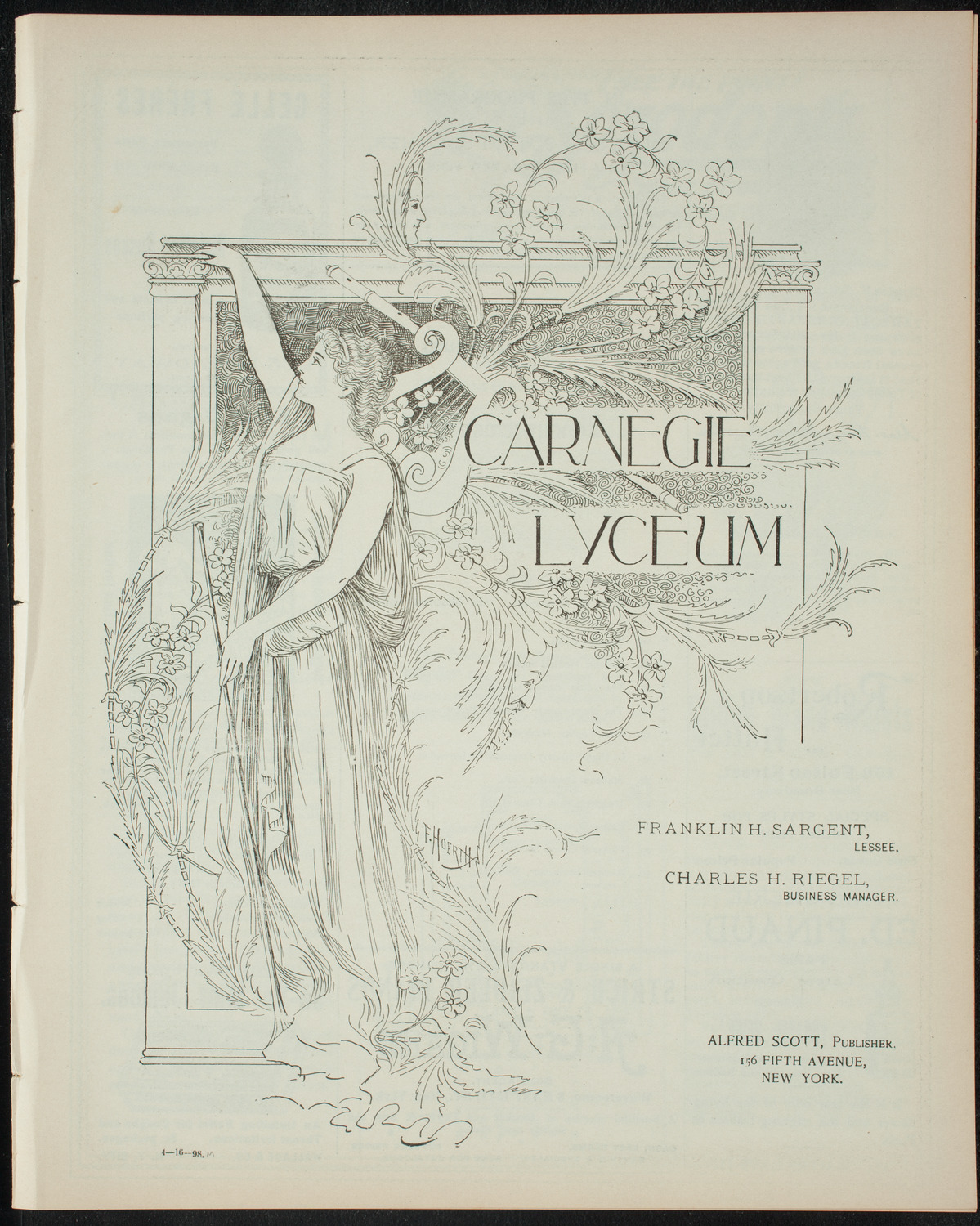 Comparative Literature Society, April 16, 1898, program page 1