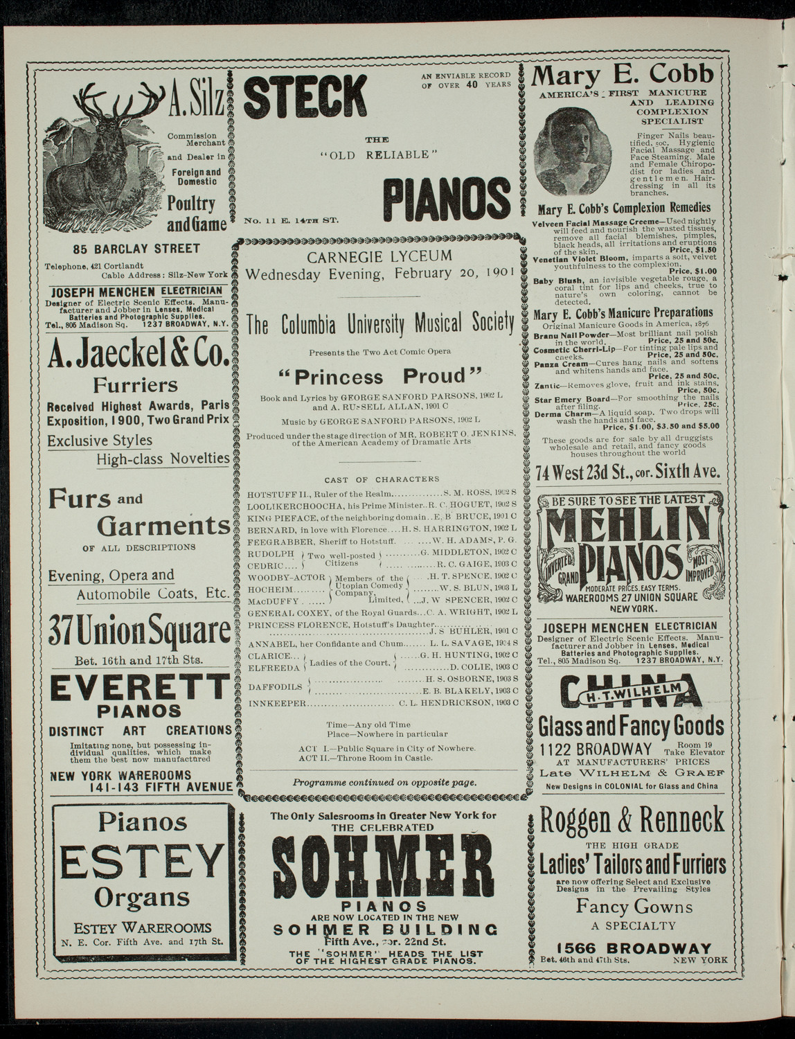 The Columbia University Musical Society, February 20, 1901, program page 2