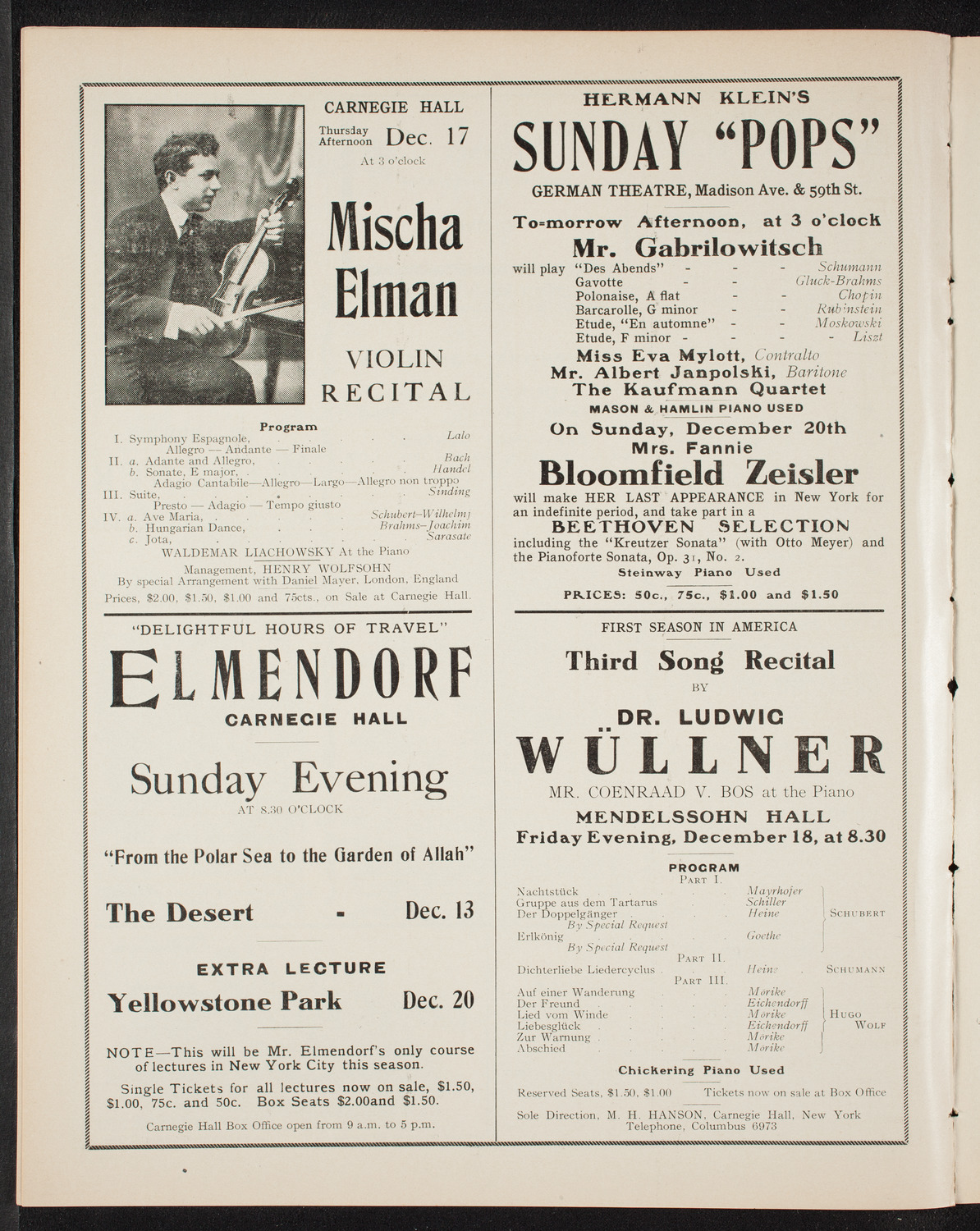 Fannie Bloomfield Zeisler, Piano, December 12, 1908, program page 10
