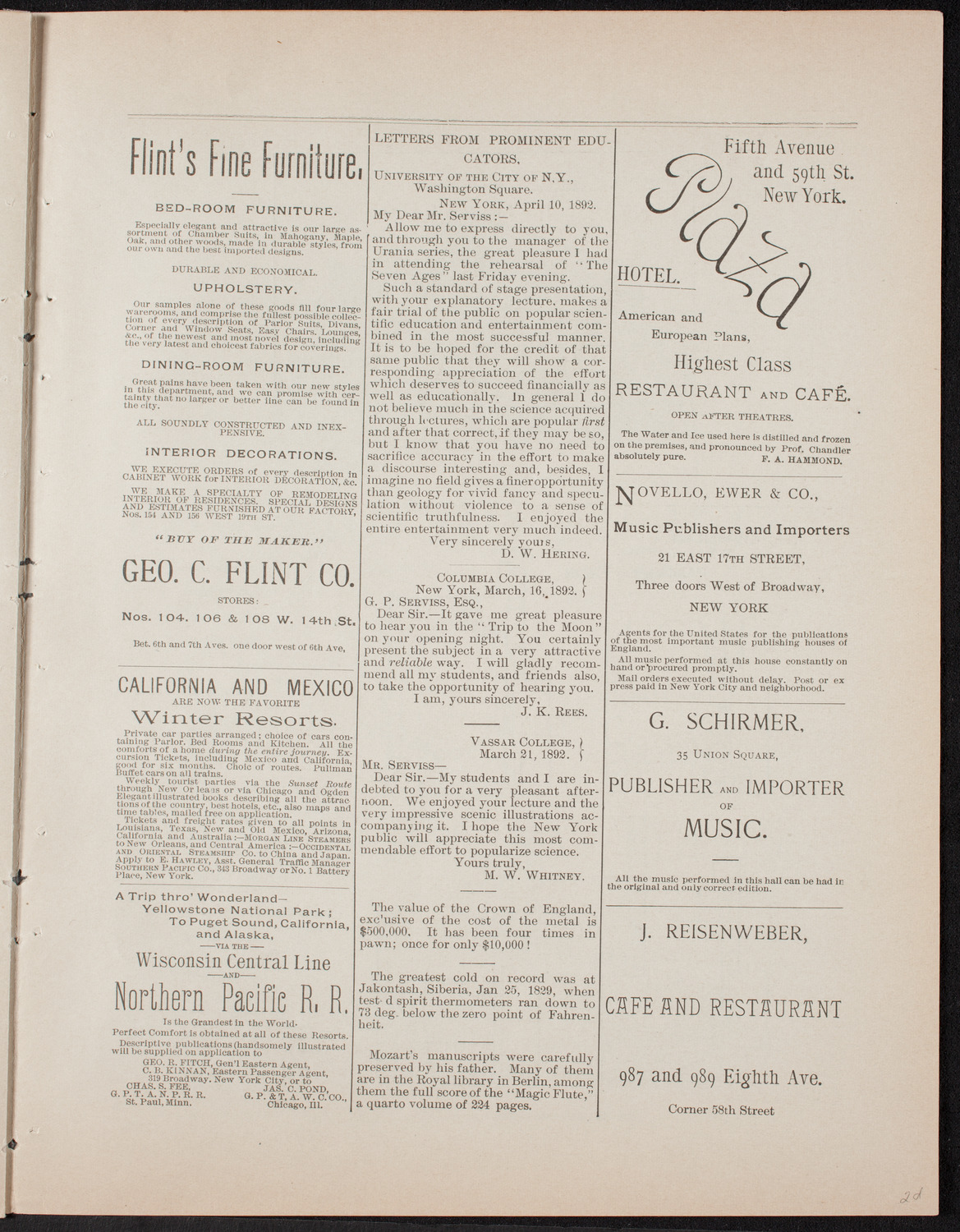 Urania Scientific Theatre, May 2, 1892, program page 9