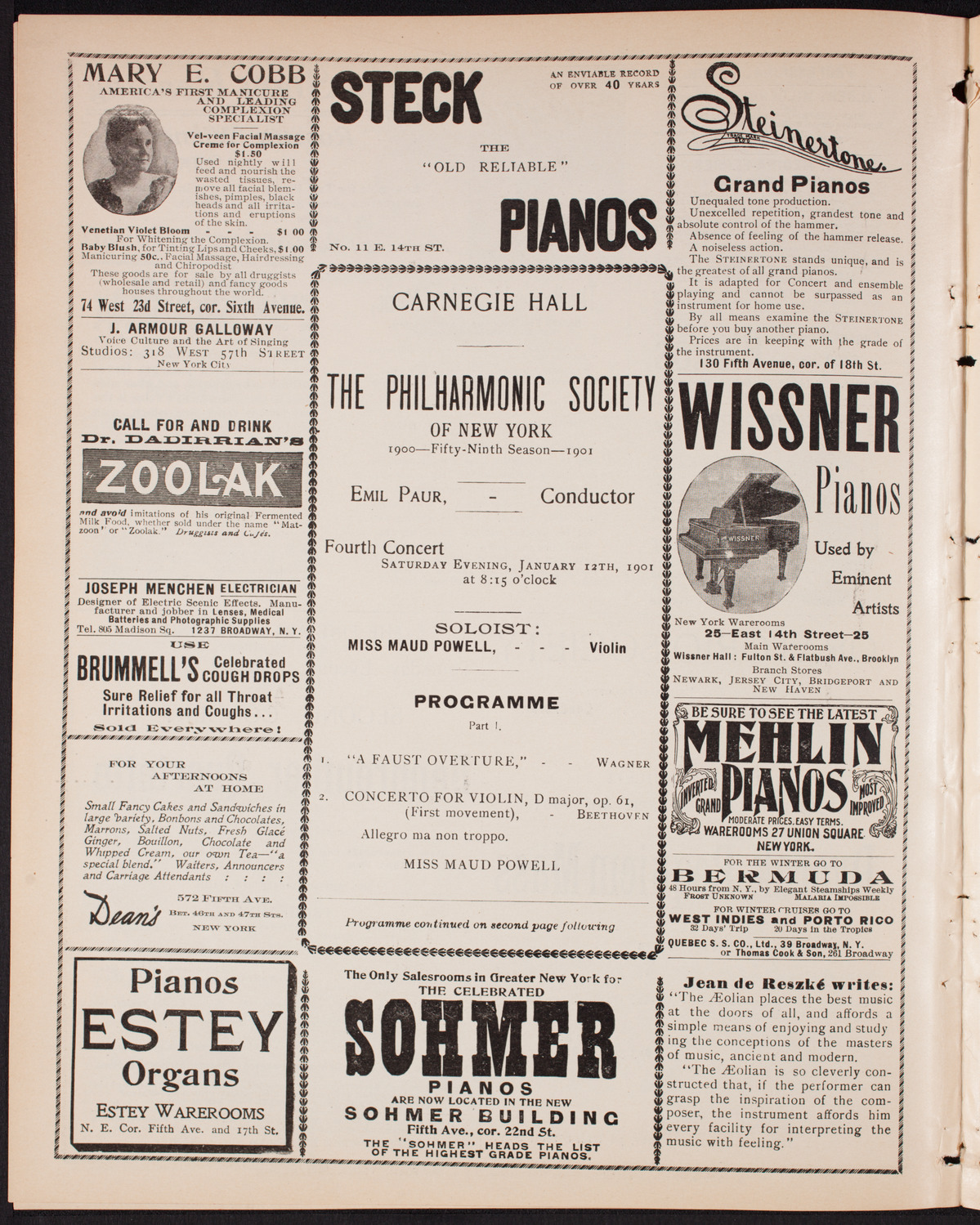New York Philharmonic, January 12, 1901, program page 4