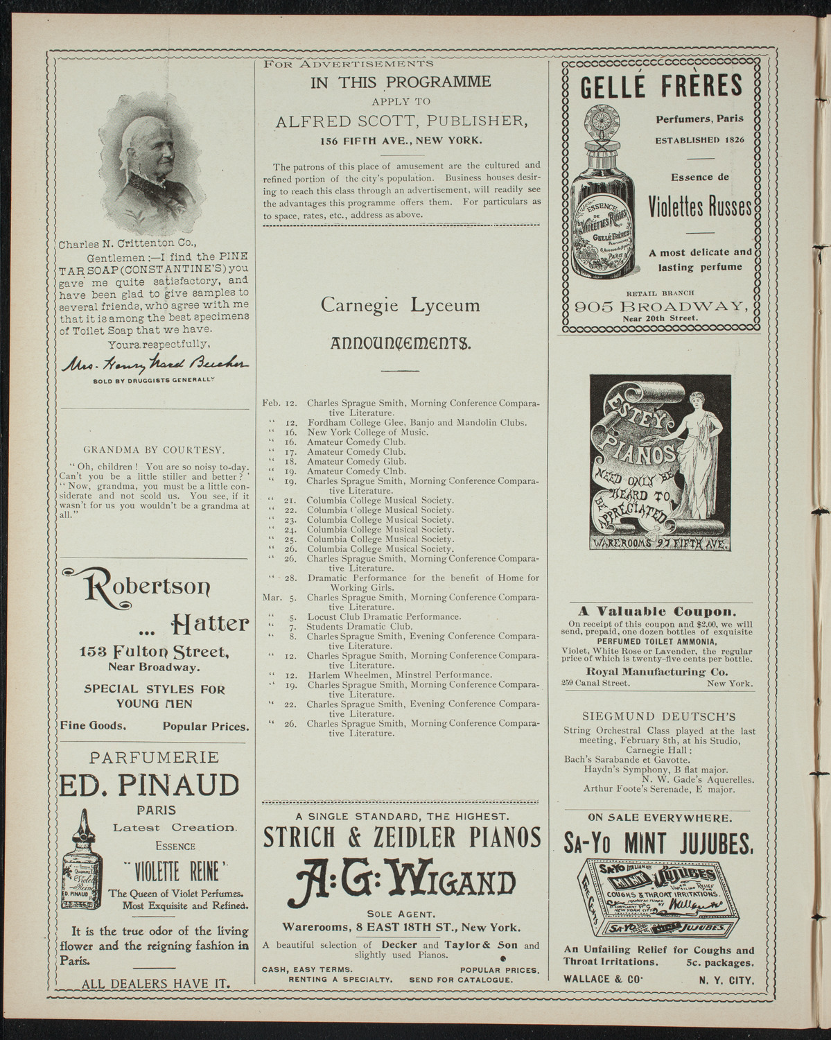 Performance by Senior Members of the American Academy of the Dramatic Arts, February 11, 1898, program page 2