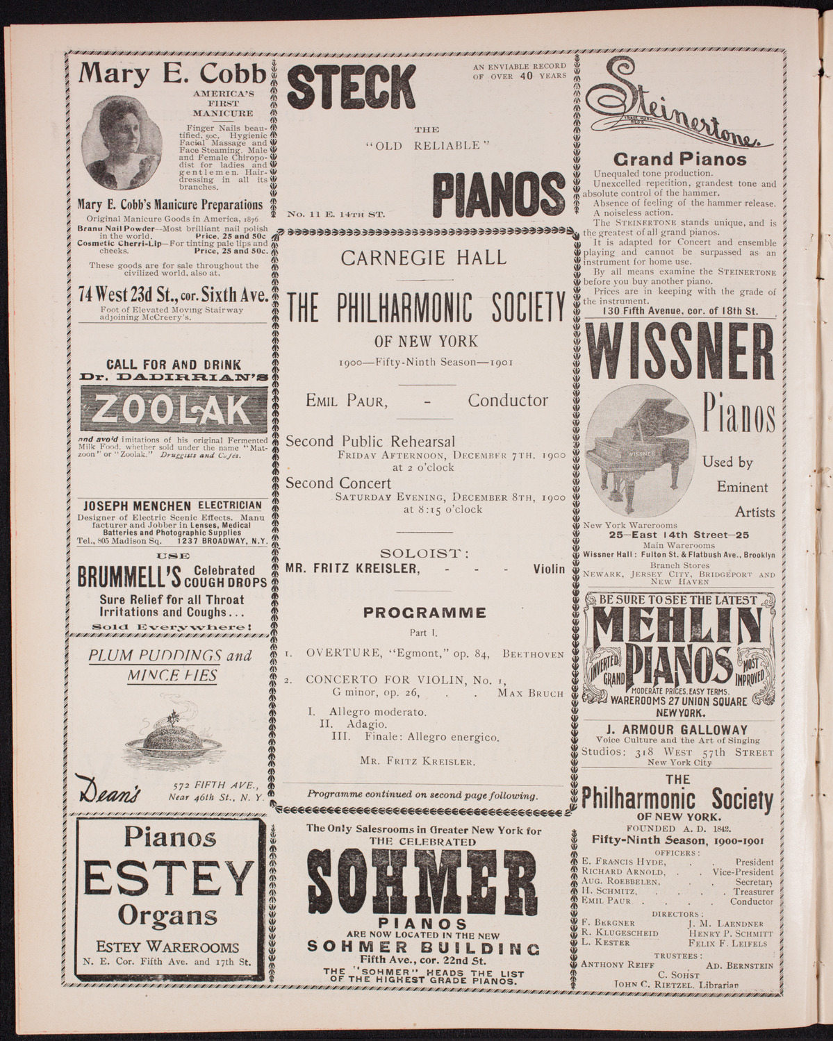 New York Philharmonic, December 7, 1900, program page 4