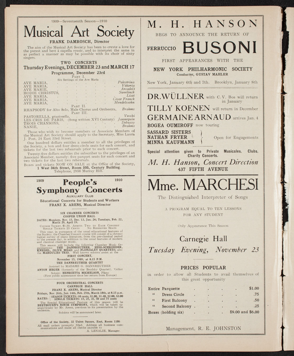 Sergei Rachmaninoff, Piano, November 20, 1909, program page 10