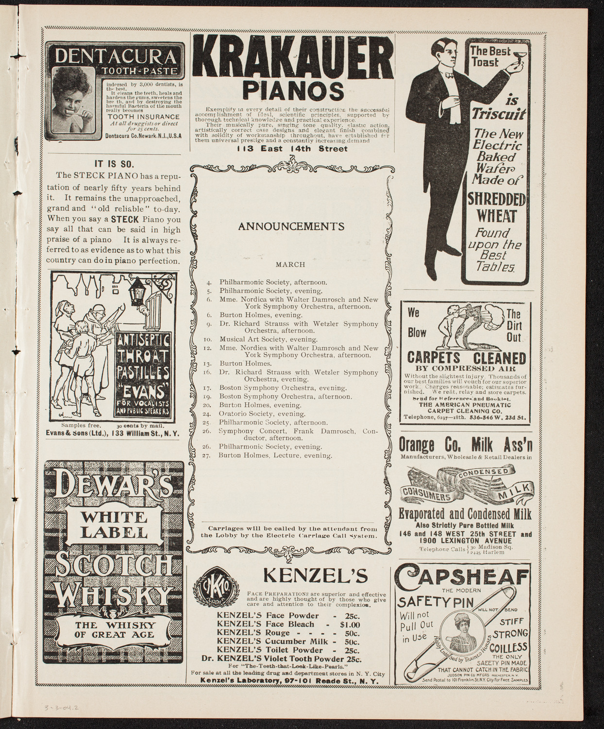 Richard Strauss with Wetzler Symphony Orchestra, March 3, 1904, program page 3