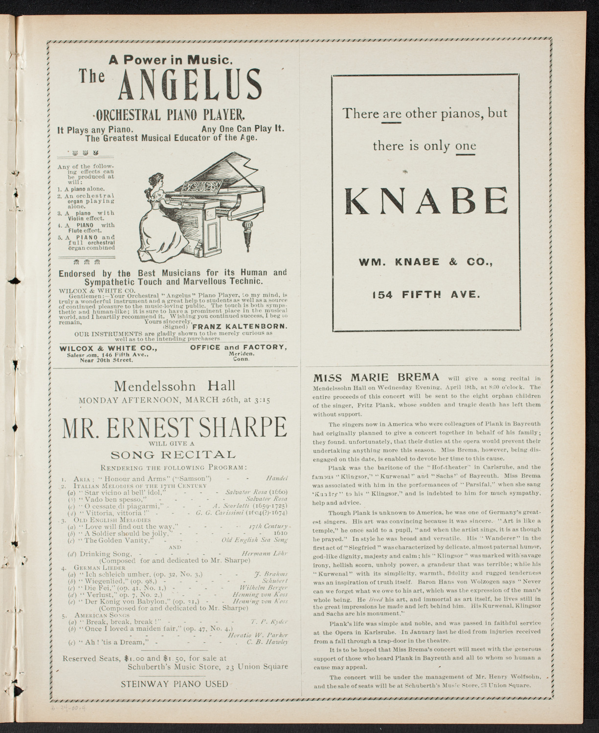 New York Philharmonic, March 24, 1900, program page 7