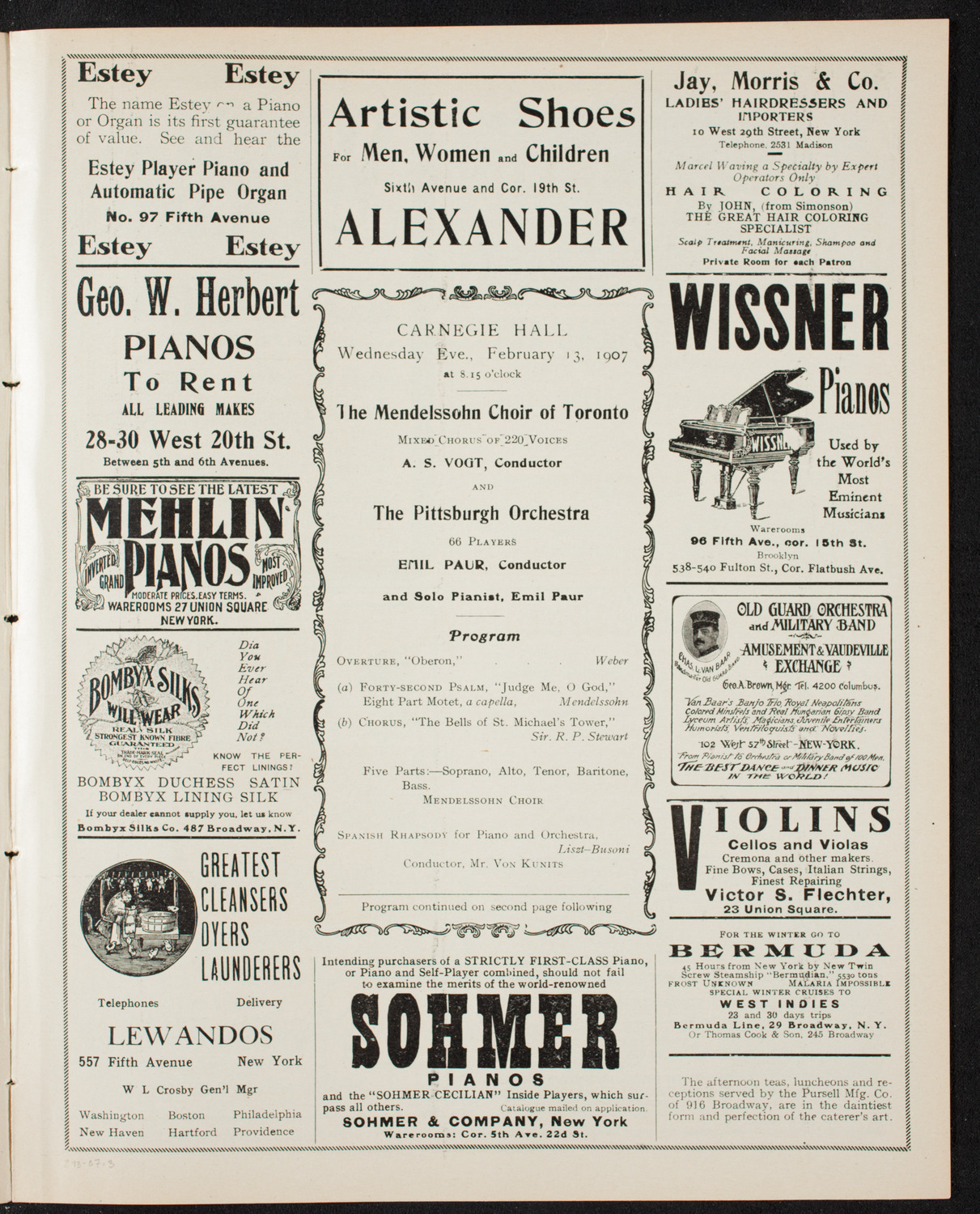 The Mendelssohn Choir of Toronto and The Pittsburgh Symphony Orchestra, February 13, 1907, program page 5