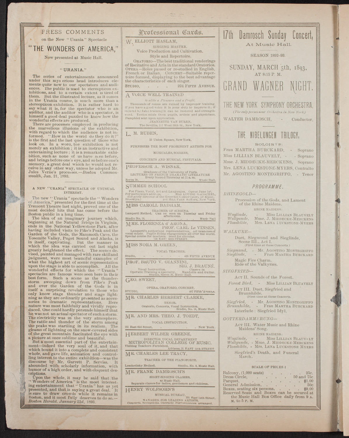 Plunket Greene, March 4, 1893, program page 2