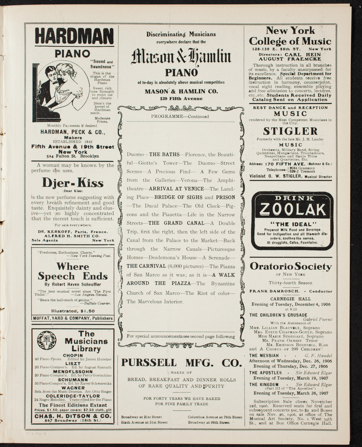 Elmendorf Lecture: Northern Italy, December 2, 1906, program page 7