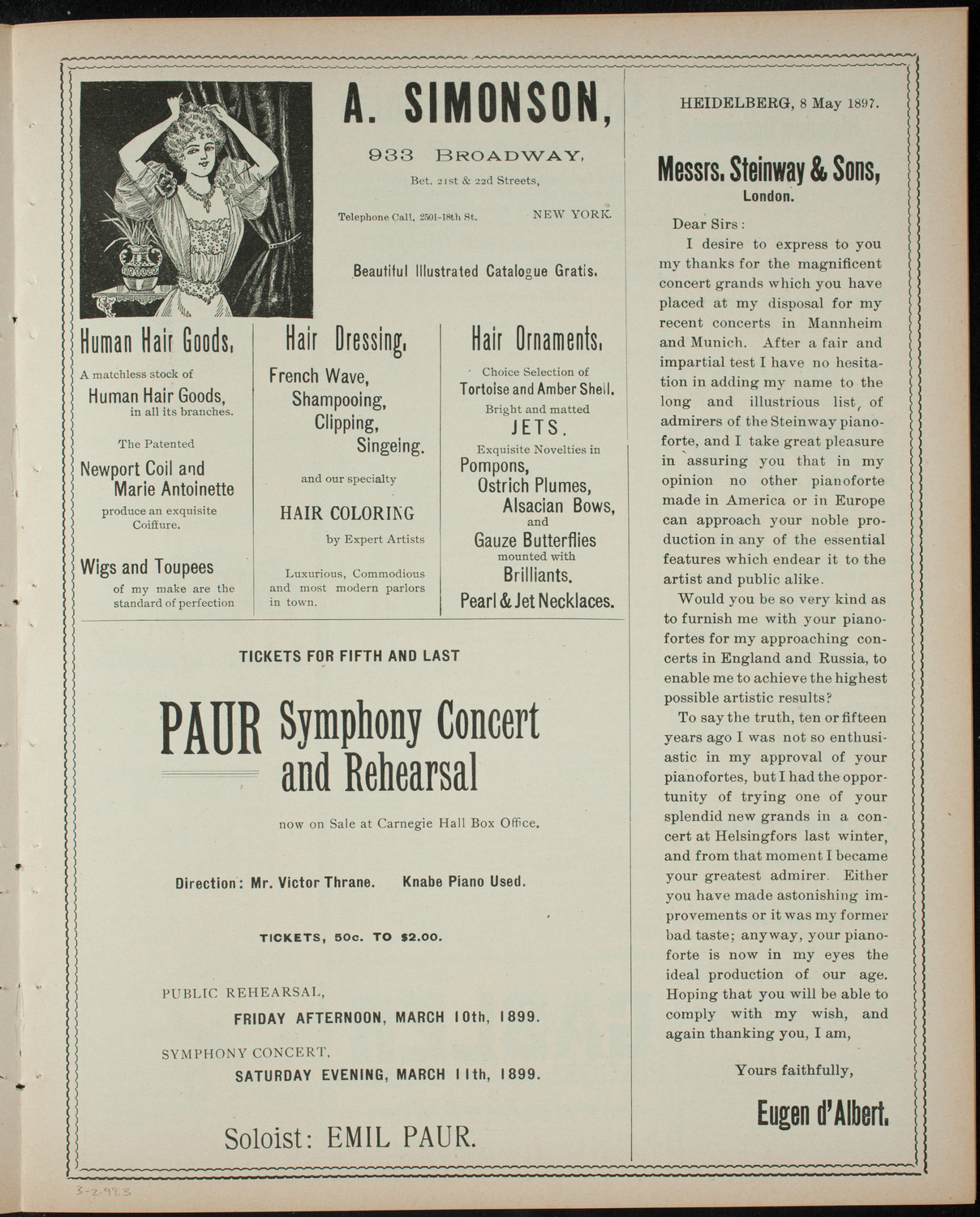 Columbia University Musical Society, March 2, 1899, program page 5