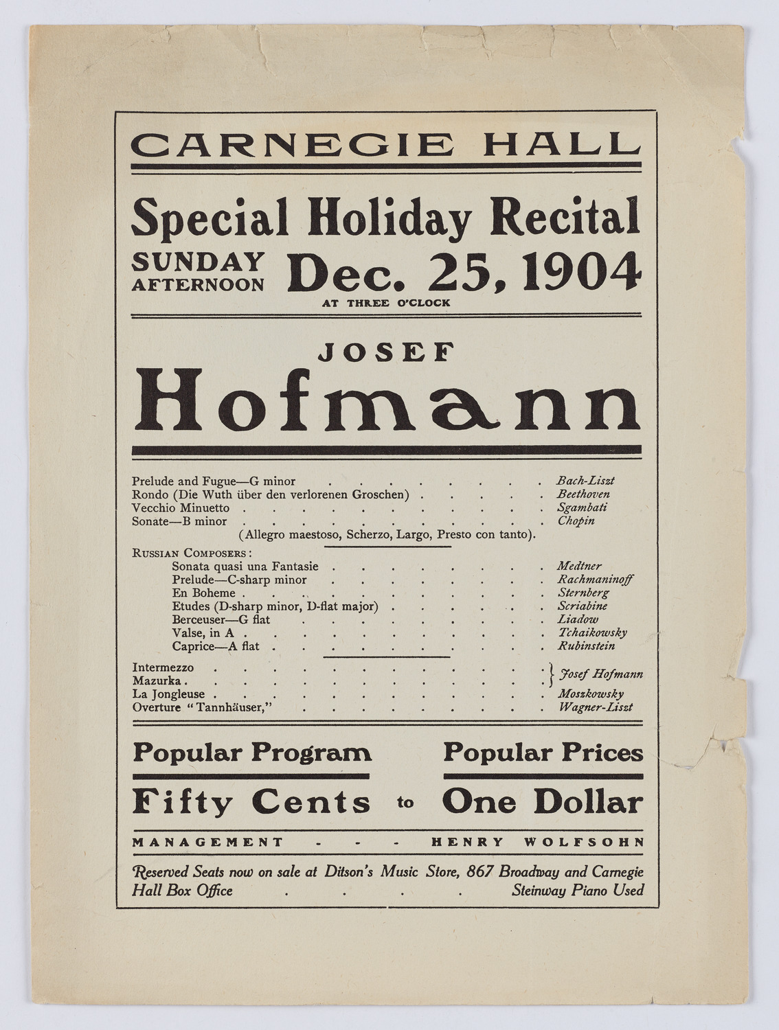 Josef Hofmann, December 25, 1904