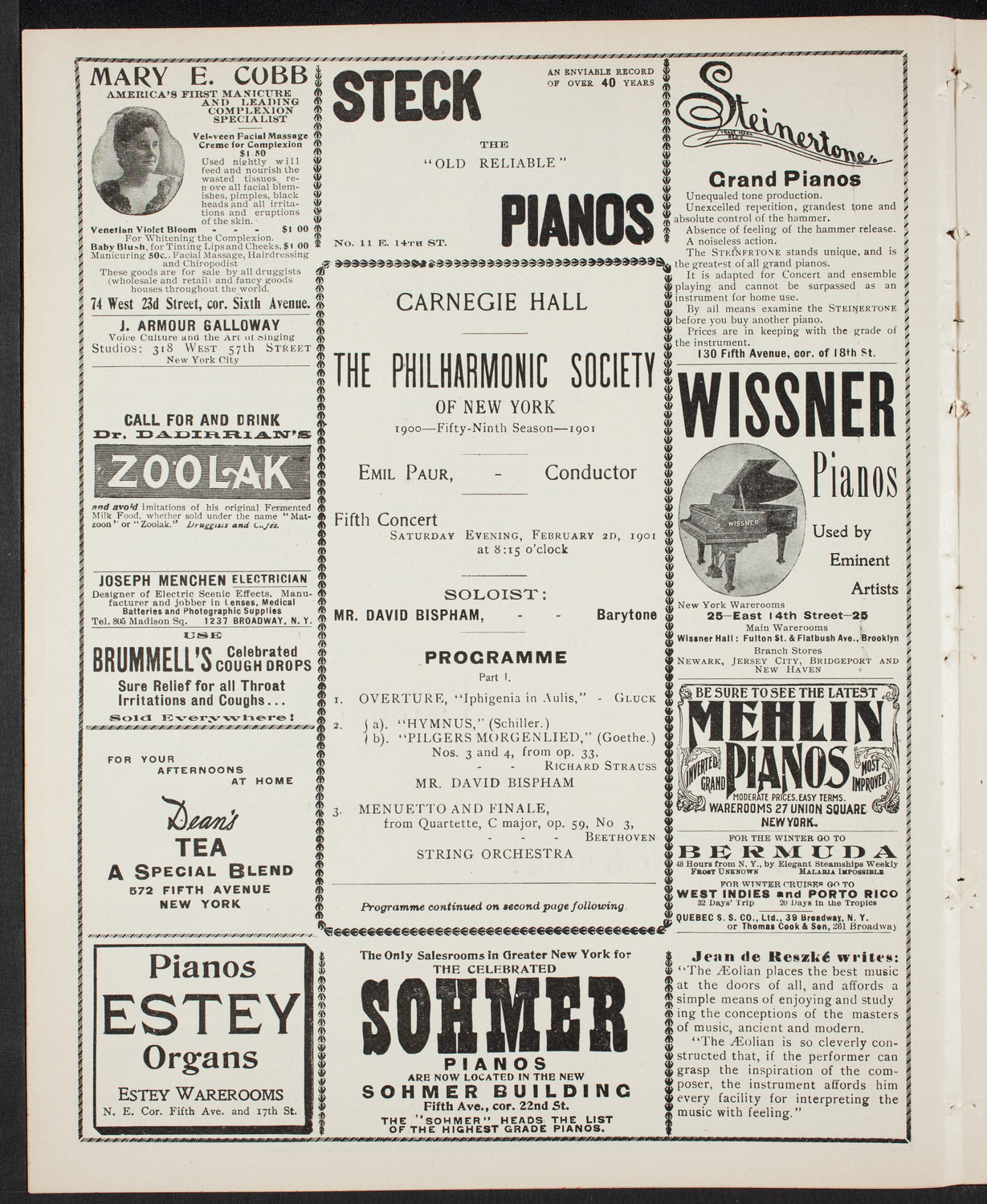 New York Philharmonic, February 2, 1901, program page 4