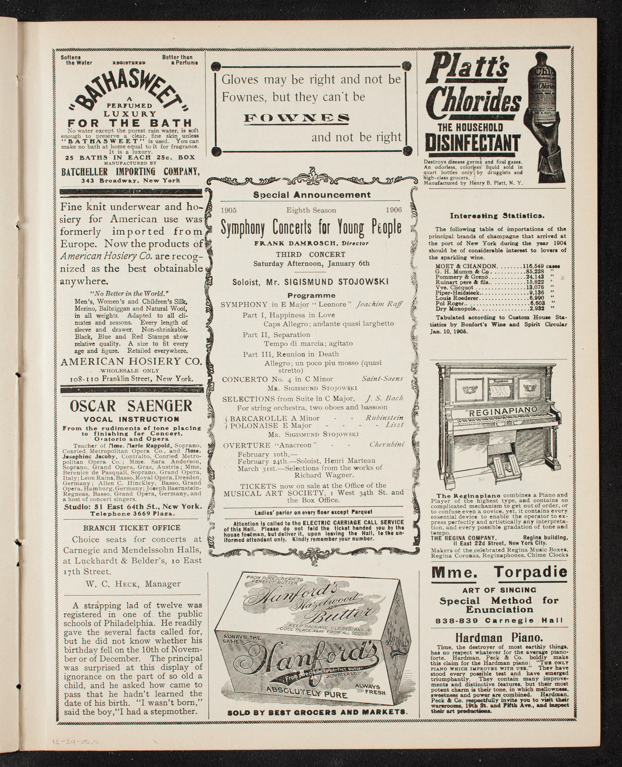 Jan Kubelik, Violin, December 24, 1905, program page 9