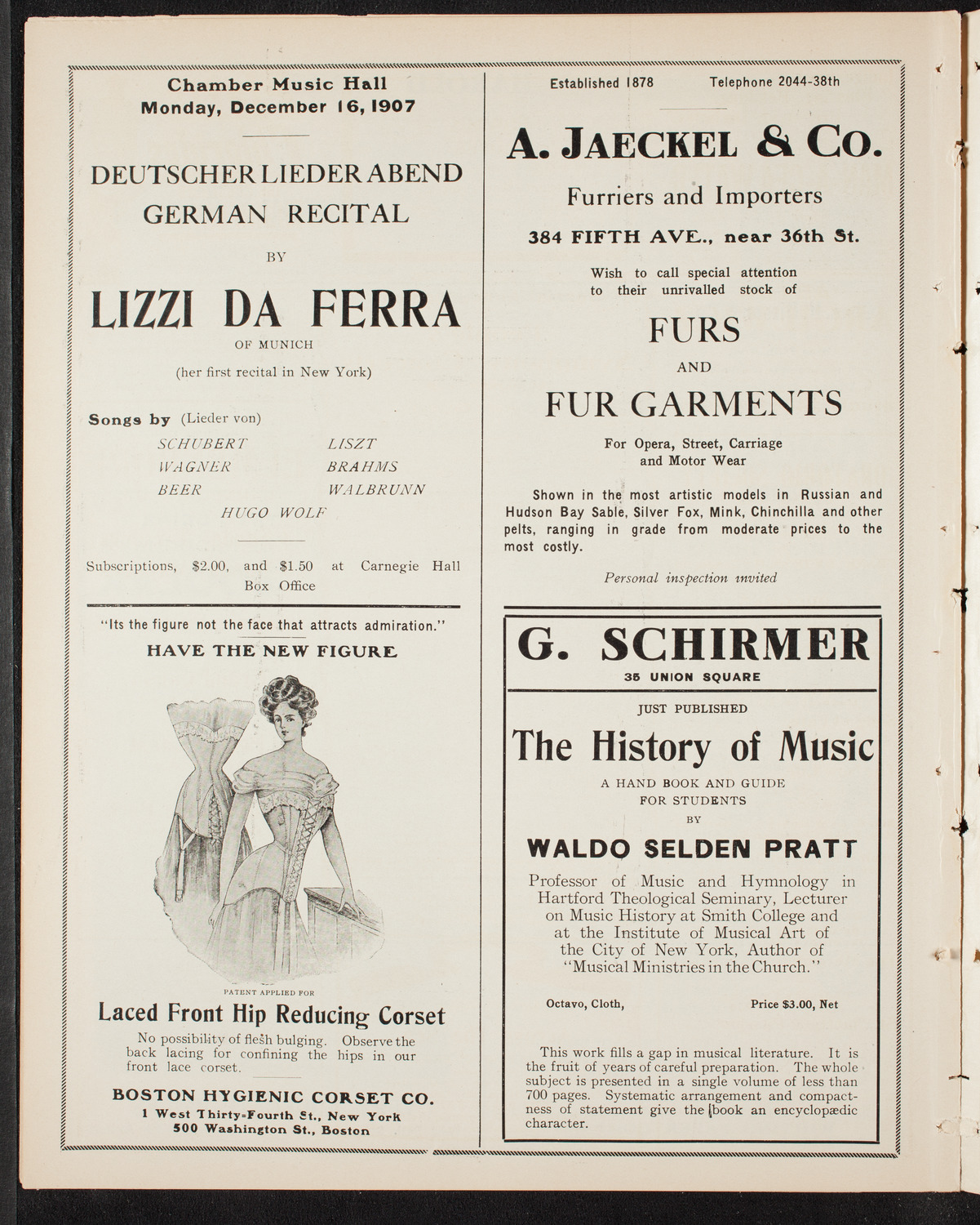 Benefit: German Hospital and Dispensary, November 27, 1907, program page 8