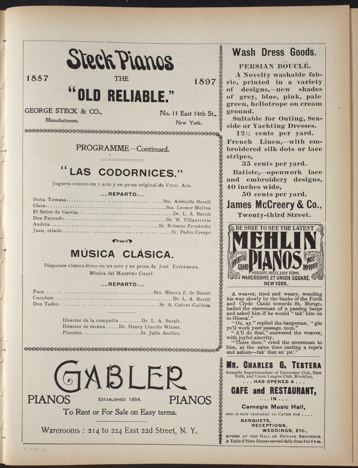 Benefit for the Cubans Deported to Ceuta, May 3, 1897, program page 5