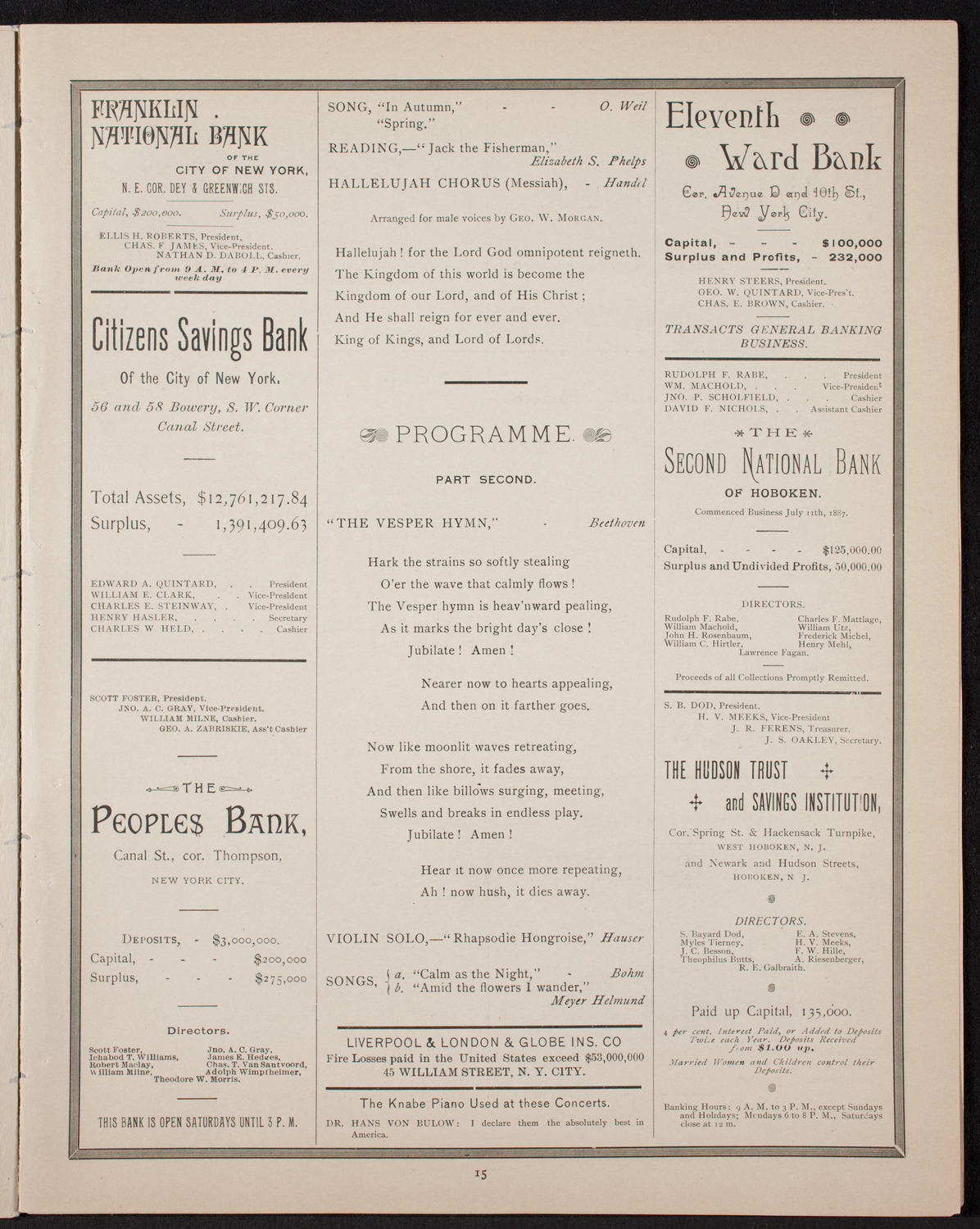 New York Banks' Glee Club, April 24, 1893, program page 15