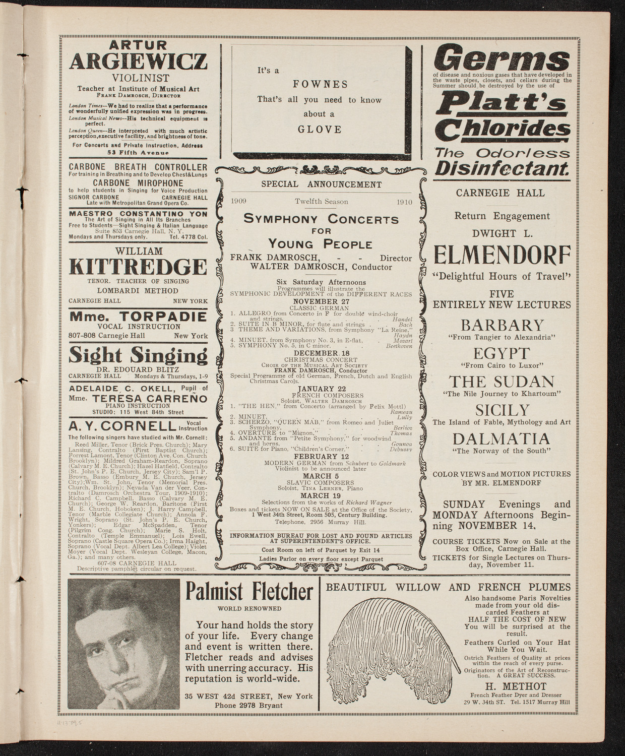 Boston Symphony Orchestra, November 13, 1909, program page 9