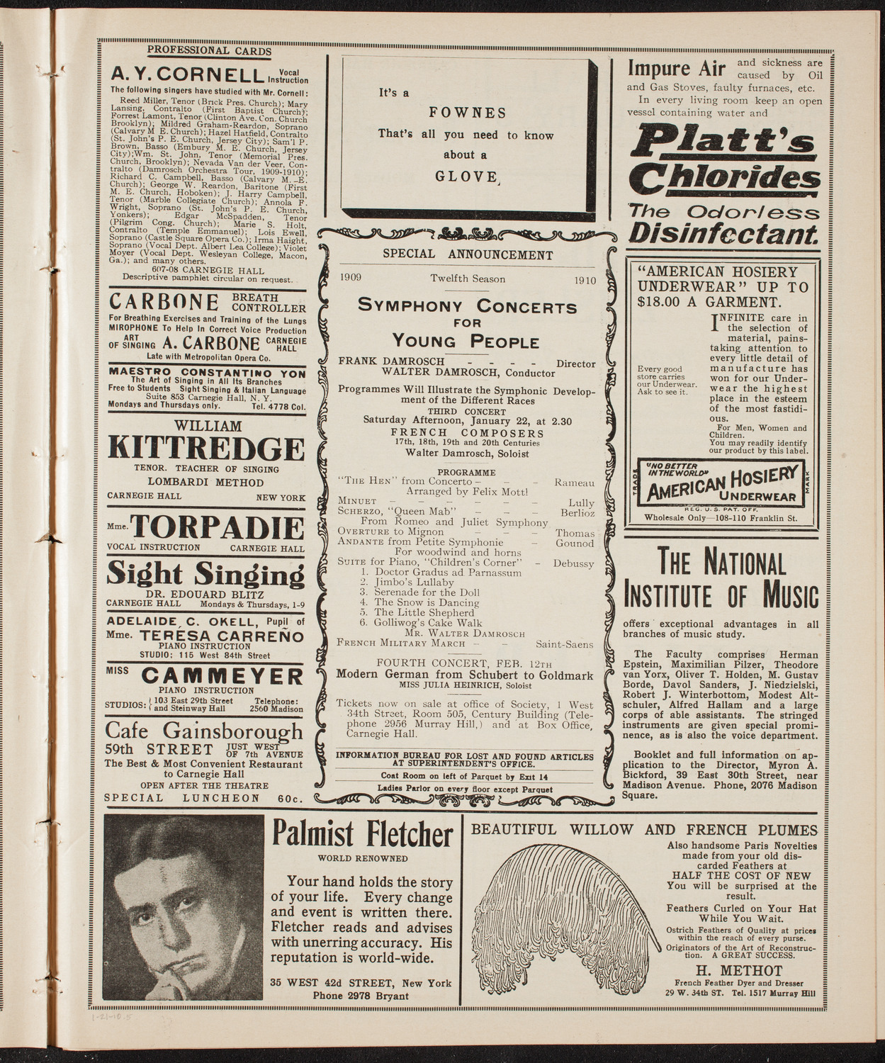 New York Philharmonic, January 21, 1910, program page 9