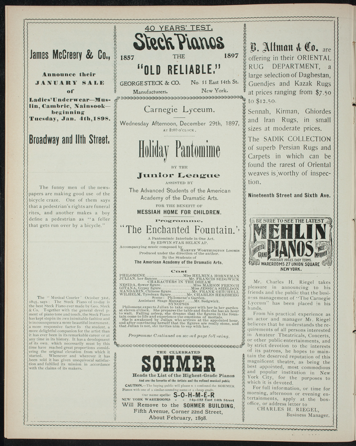 Holiday Pantomime by the Junior League, December 29, 1897, program page 4