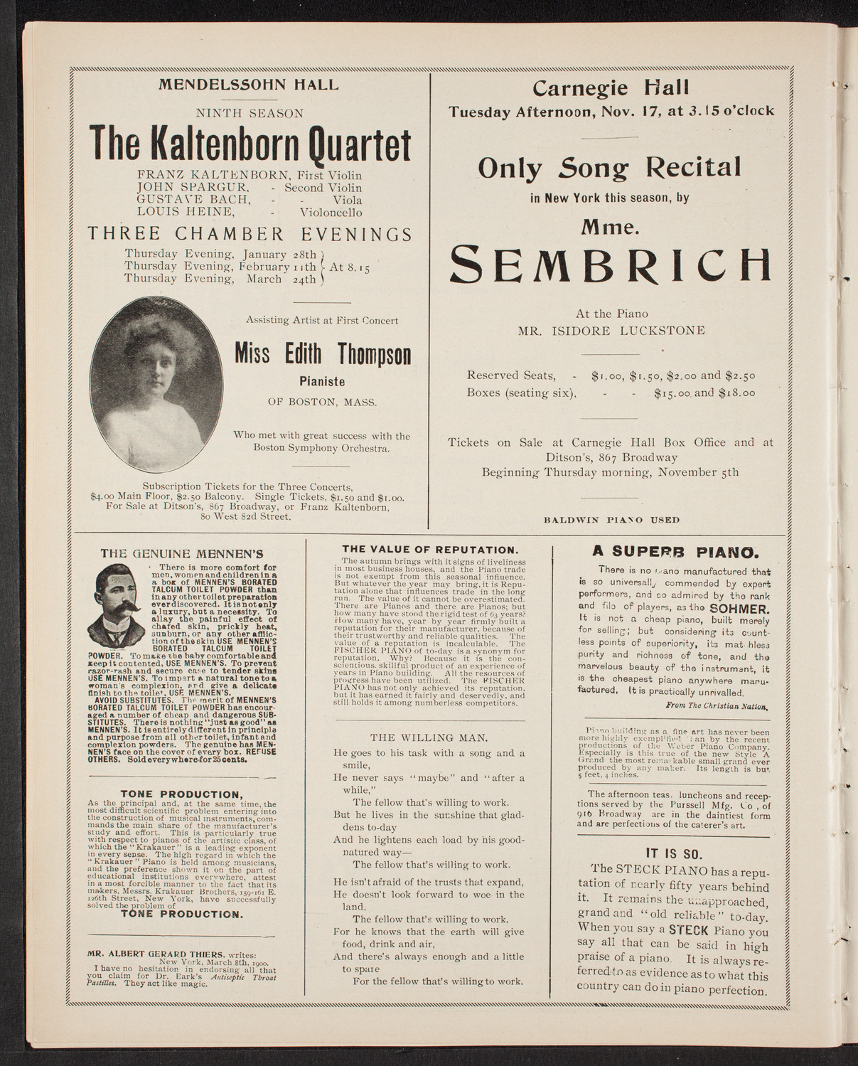 Wetzler Symphony Orchestra, October 30, 1903, program page 10