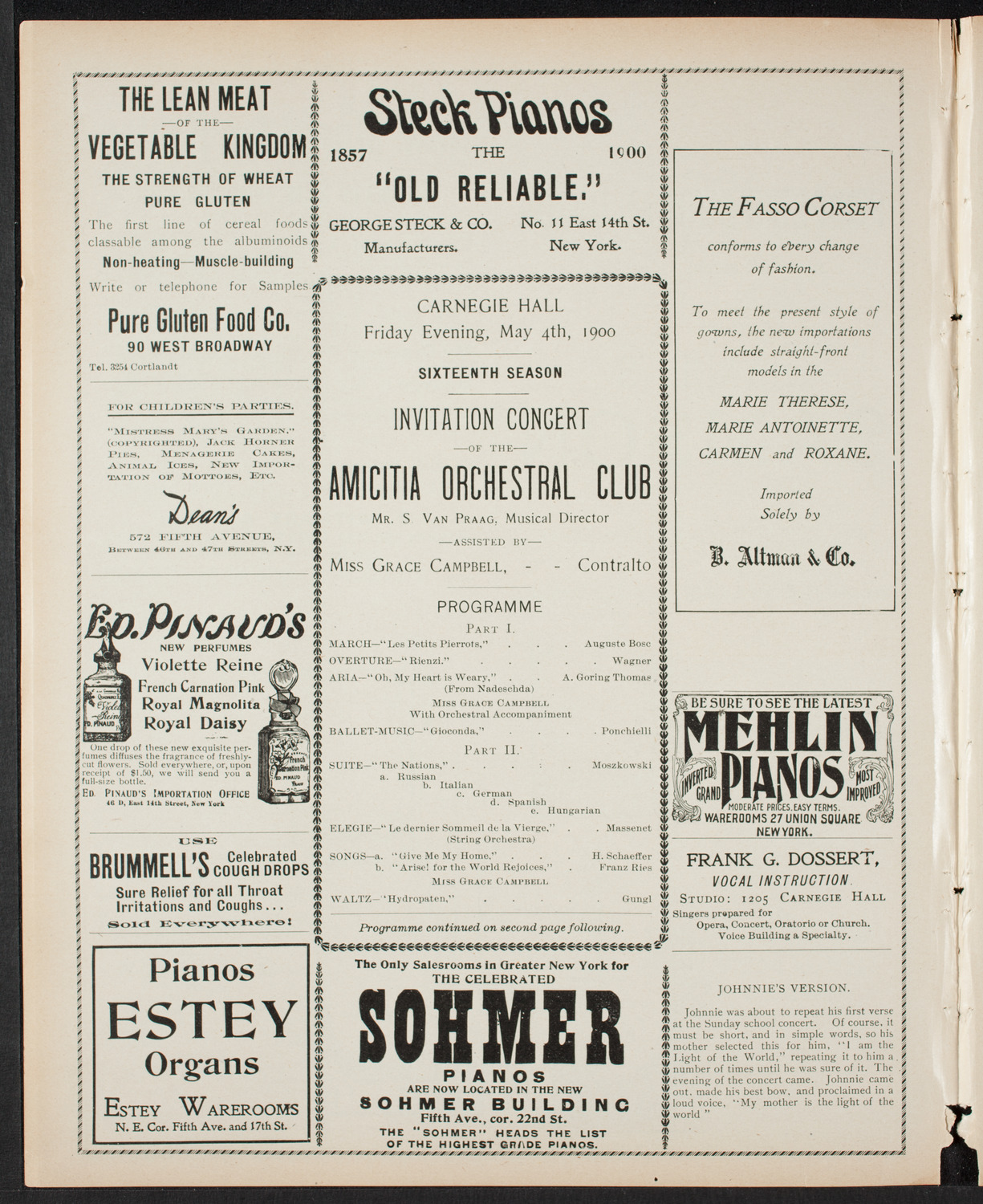 Amicitia Orchestral Club, May 4, 1900, program page 4