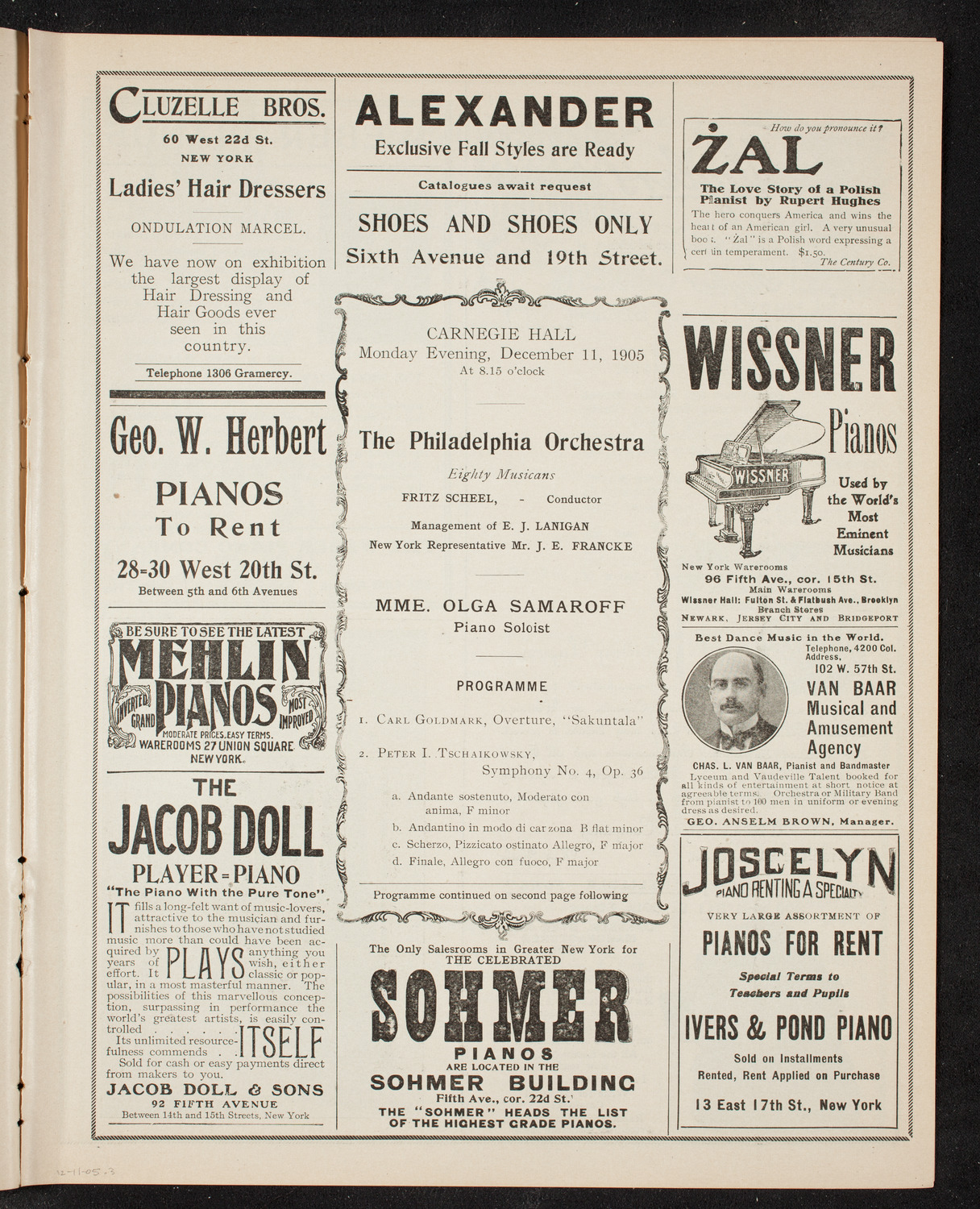 Philadelphia Orchestra, December 11, 1905, program page 5