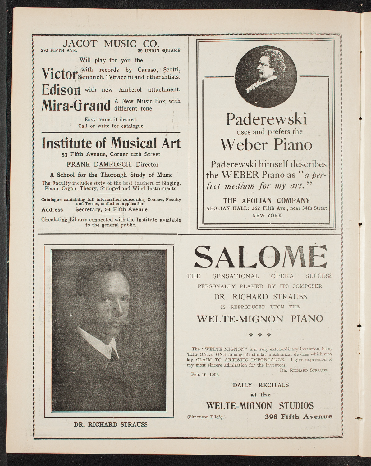 Cantors' Association of America, March 21, 1909, program page 6