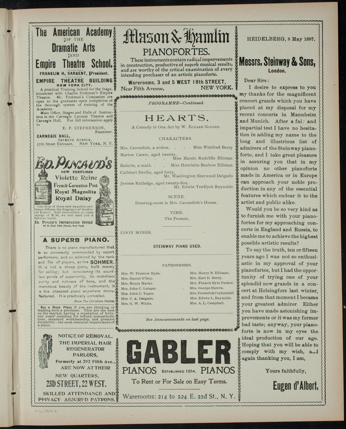 Benefit Entertainment for Free Kindergarten, January 12, 1900, program page 3