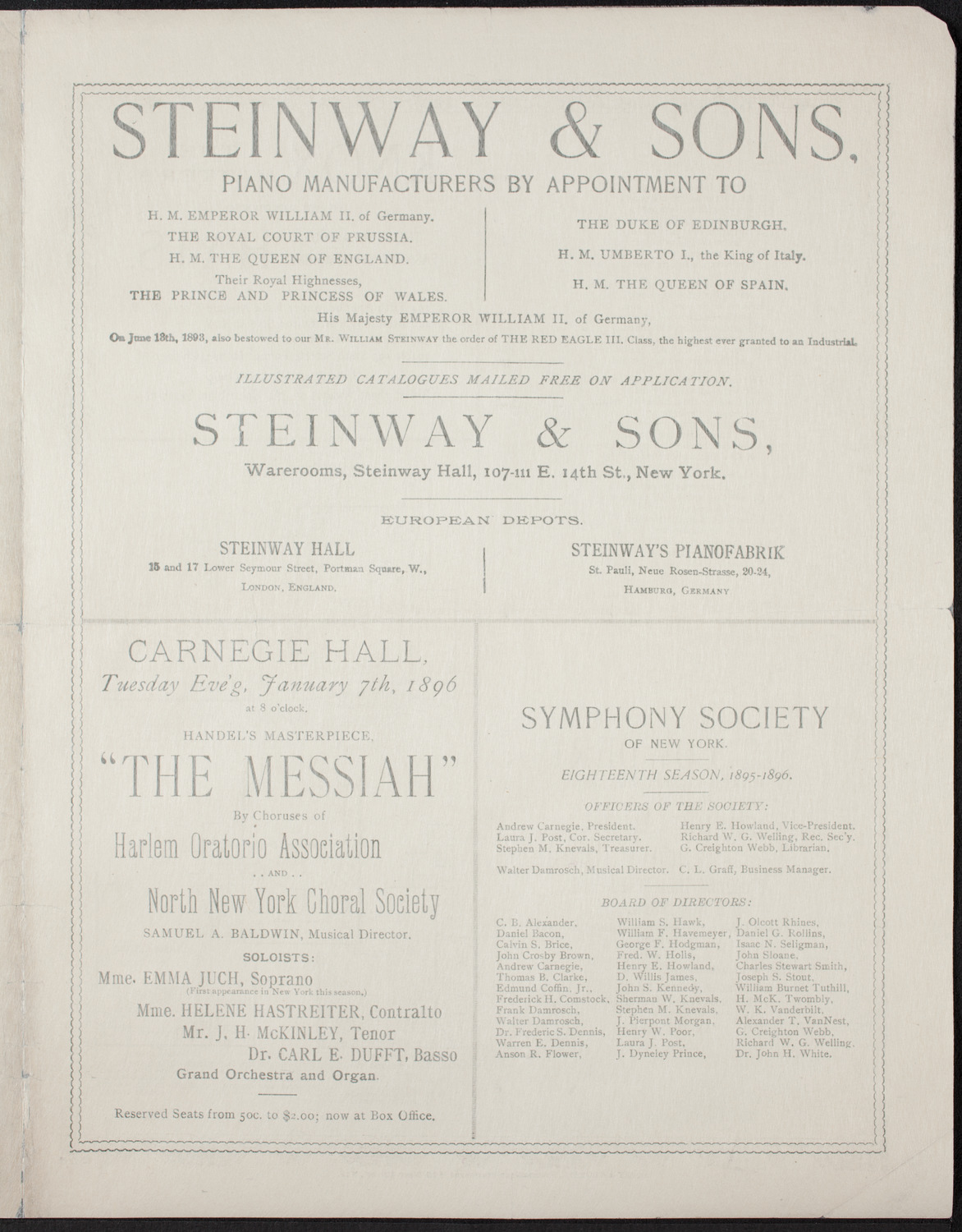New York Symphony Orchestra, January 3, 1896, program page 3