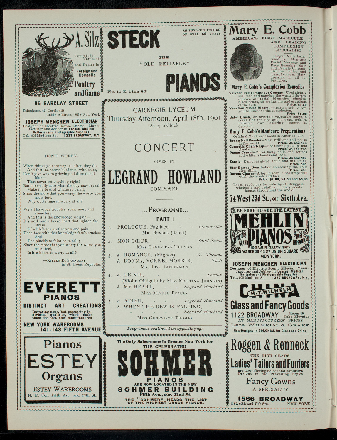 Concert Given by Legrand Howland, April 18, 1901, program page 2