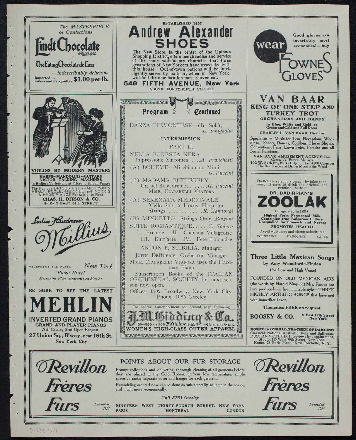 Italian Orchestral Society, May 22, 1913, program page 7