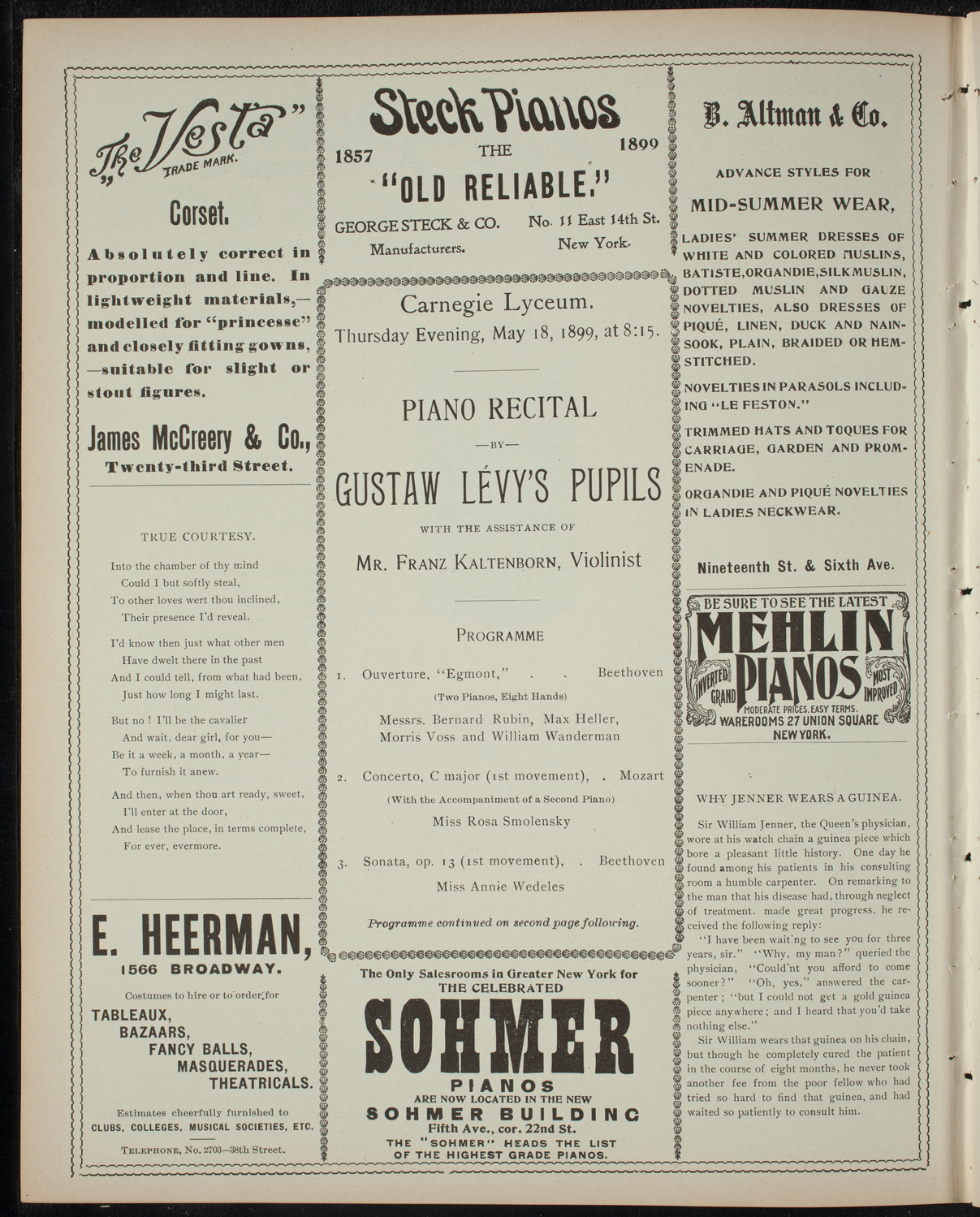 Students of Gustav Levy, May 18, 1899, program page 4