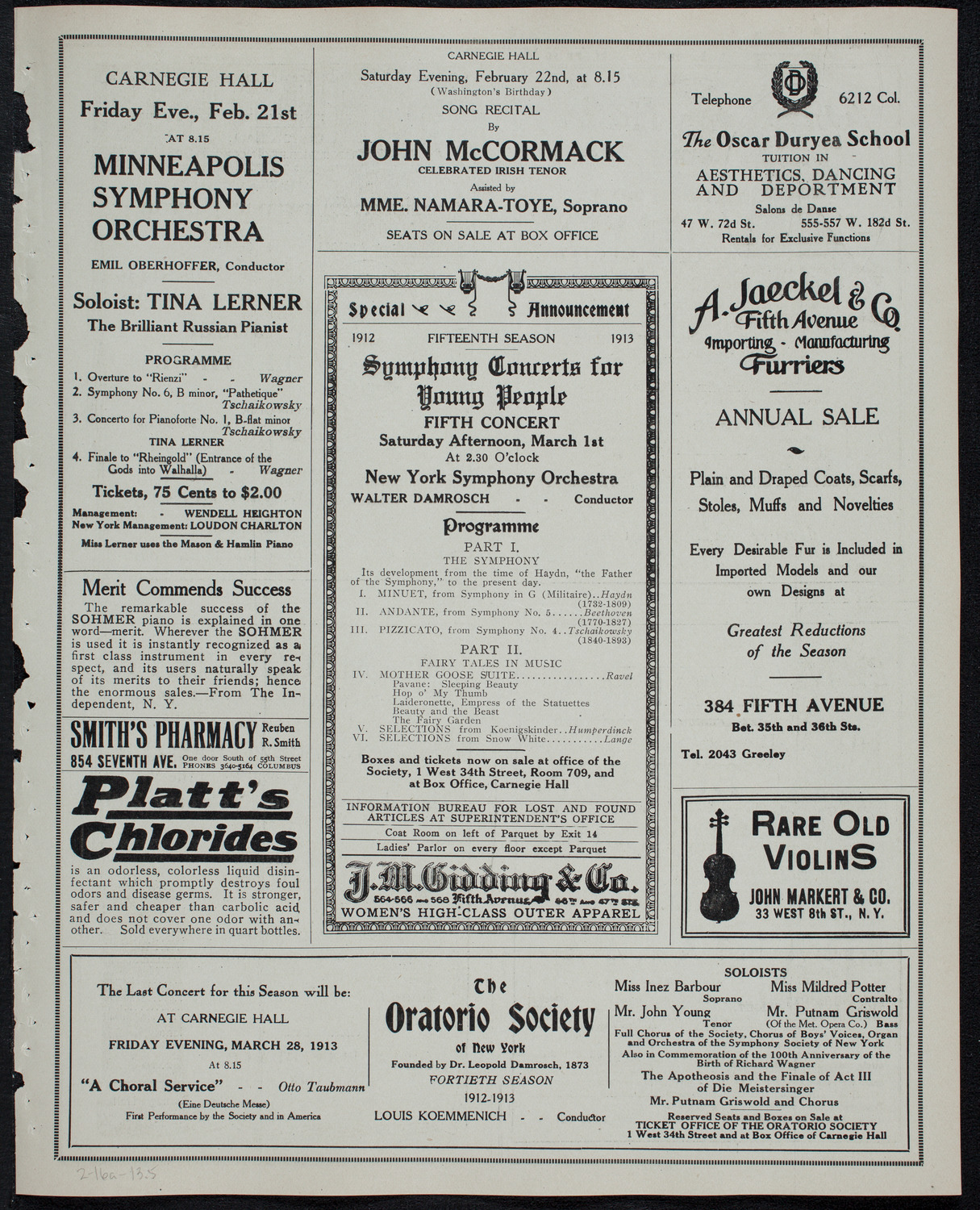 Eugène Ysaÿe, Violin, February 16, 1913, program page 9