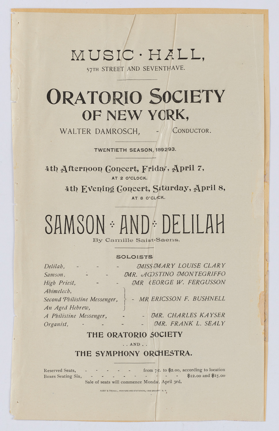 Oratorio Society of New York, April 1893