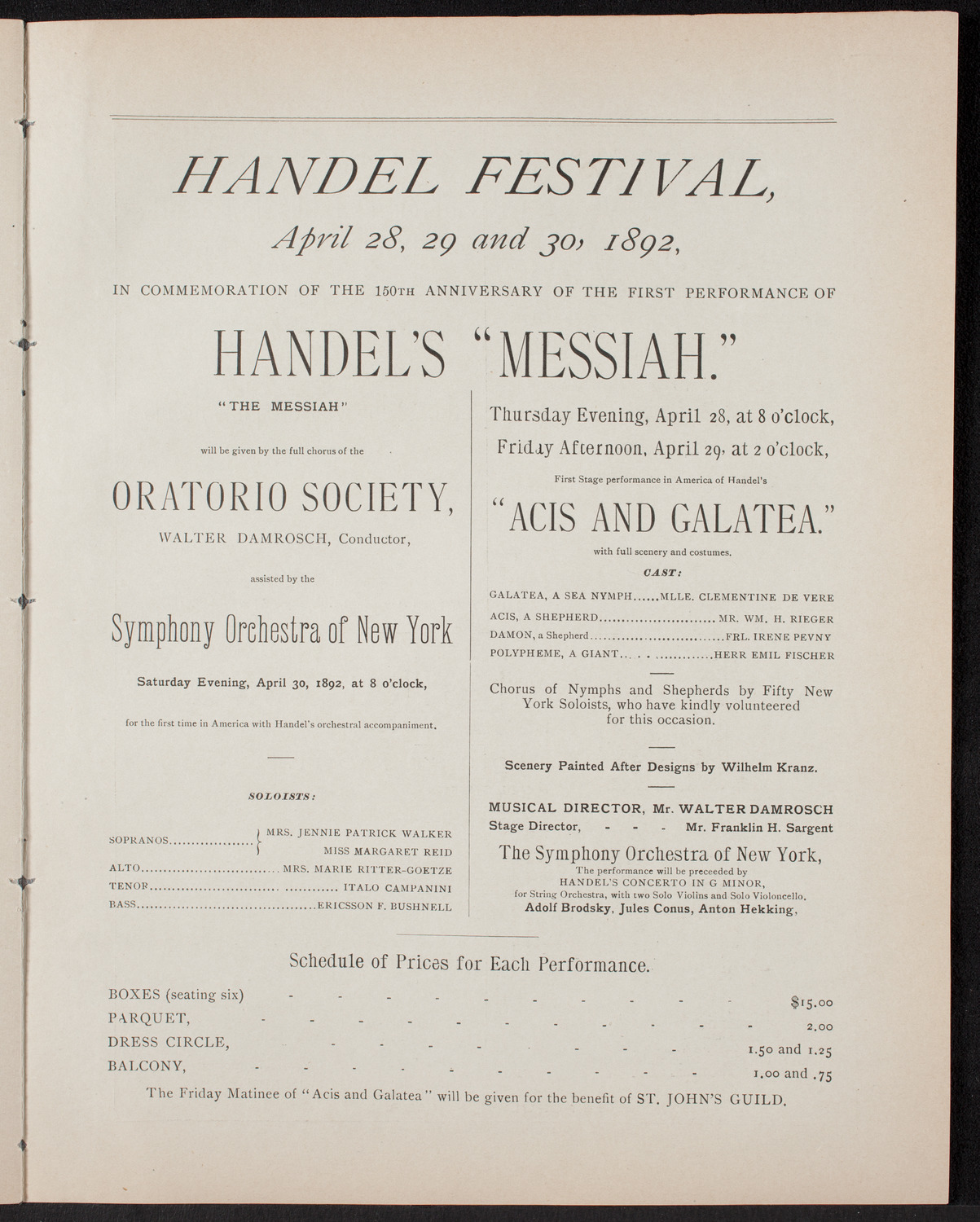 New York Symphony Orchestra: Handel Festival, April 28, 1892, program page 11