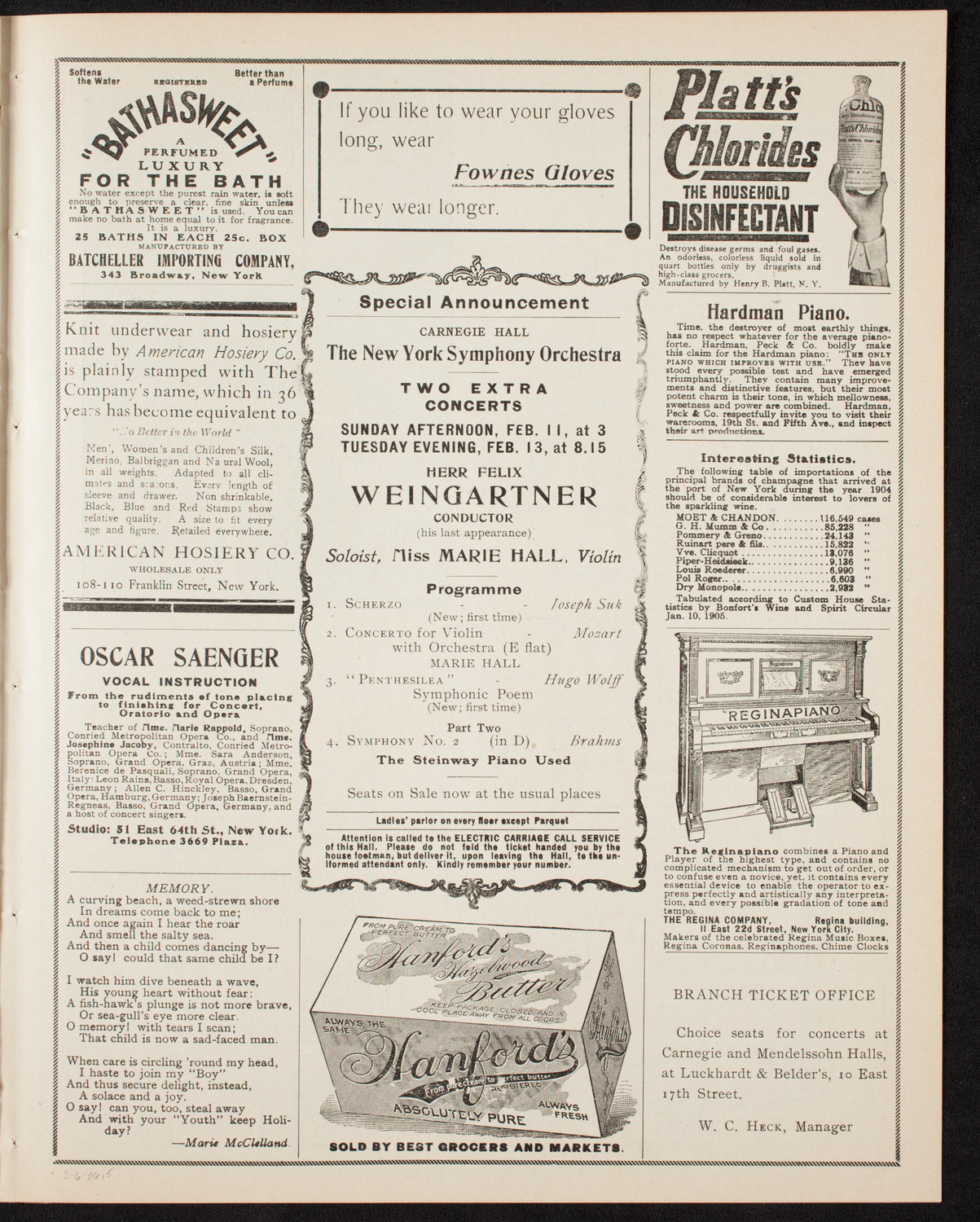 New York Symphony Orchestra, February 6, 1906, program page 9