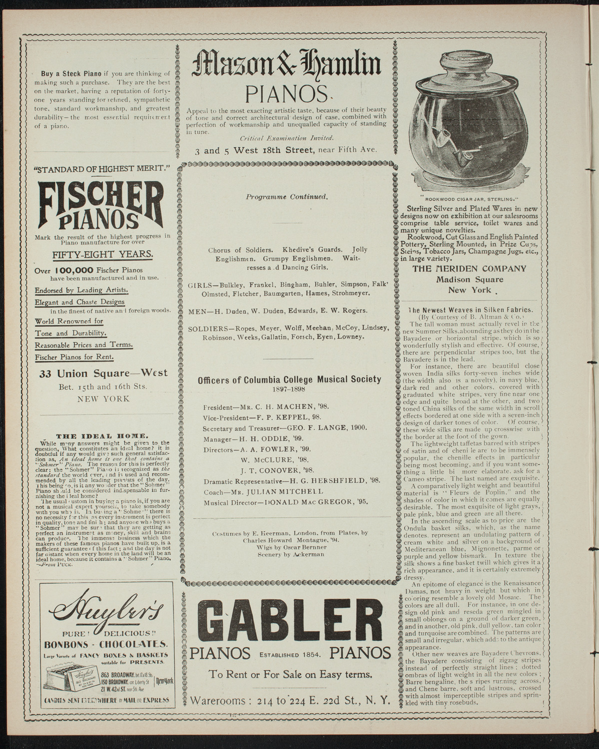 Columbia College Musical Society, February 24, 1898, program page 6