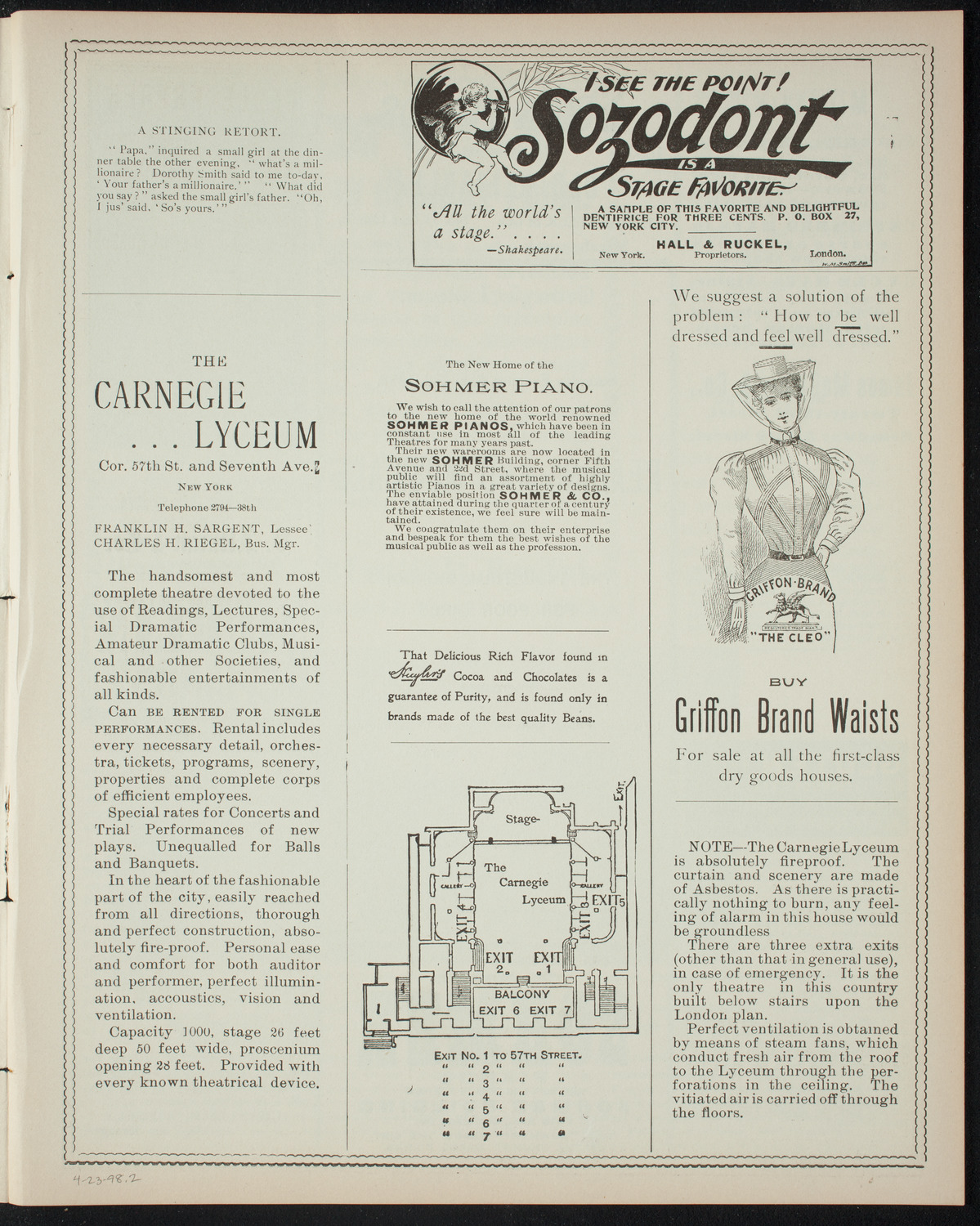 Reading and Musicale/ Benefit: Industrial School for Poor Girls, April 23, 1898, program page 3