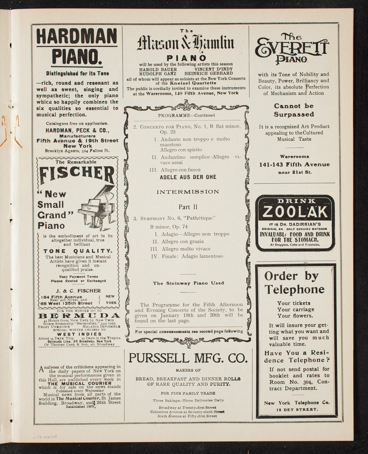New York Philharmonic, January 13, 1906, program page 7