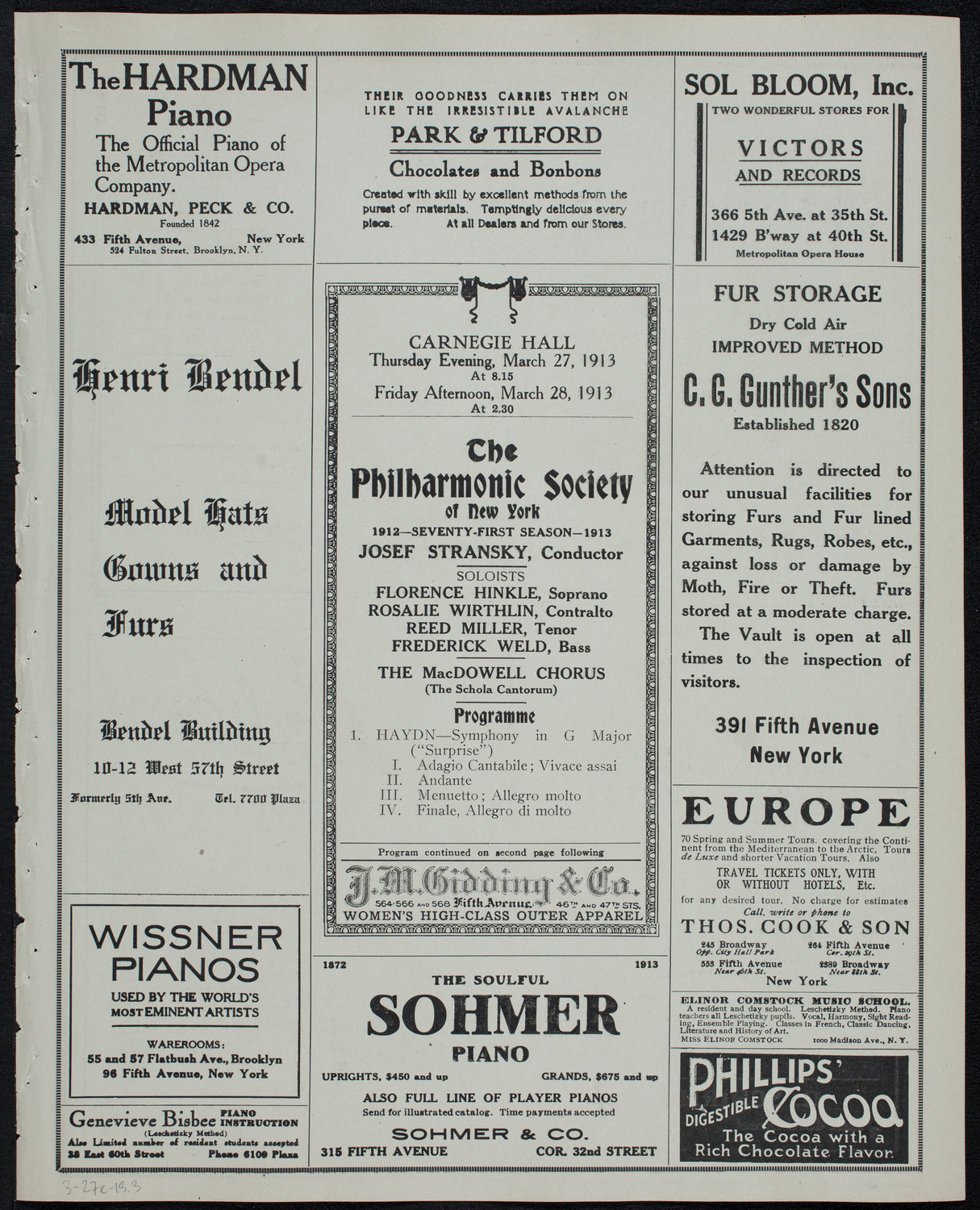 New York Philharmonic, March 27, 1913, program page 5
