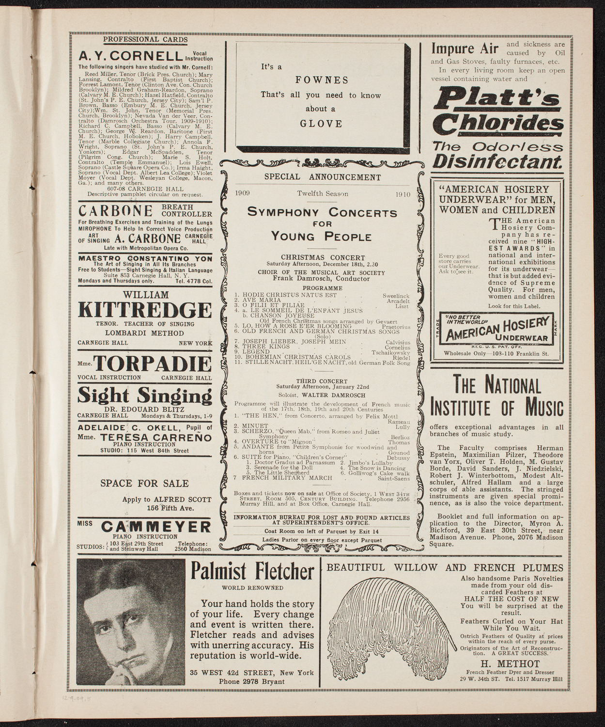 Boston Symphony Orchestra, December 9, 1909, program page 9