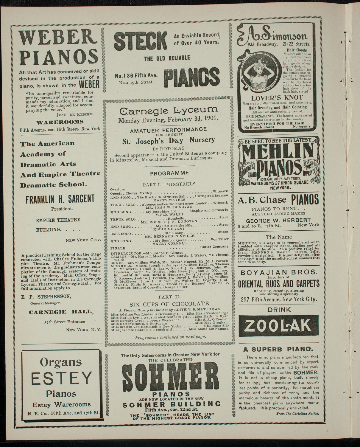 Amateur Performance to Benefit St. Joseph's Day Nursery, February 3, 1902, program page 2