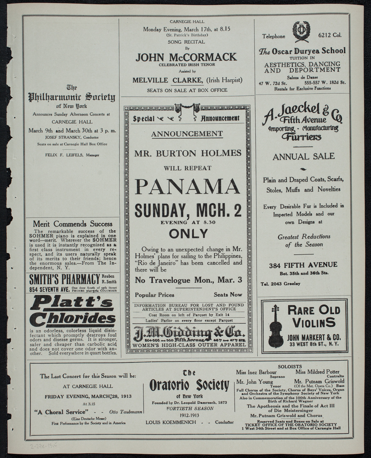 New York Philharmonic, February 27, 1913, program page 9